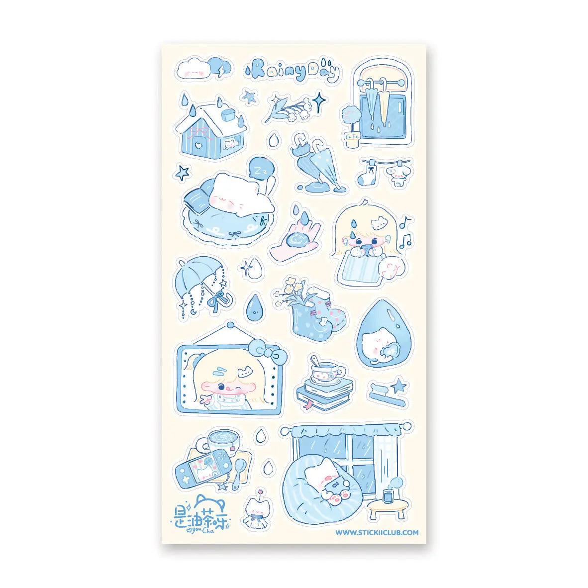βπ Cozy up and let the rain fall with this soothing blue-toned sheet! Filled with sleepy cats, soft blue umbrellas, rainy windows, warm drinks, and quiet little indoor moments, it captures all the best parts of a slow rainy day. Perfect for anyone who loves the peaceful magic of staying in, getting comfy, and listening to the gentle sound of raindrops outside.