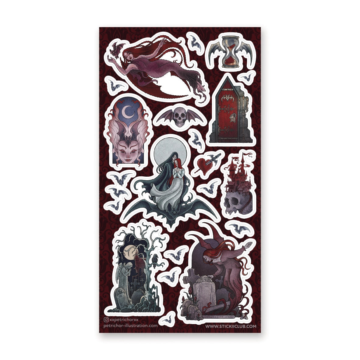 🦇🪦 Steeped in moonlight and shadow, this enchanting set by @xxpetrichorxx weaves together gothic romance and ancient lore. Winged figures drift through graveyards and dark halls, where bats circle and time seems to hold its breath. Rendered in deep crimson, shadowy violet, and midnight hues, this set is a moody collection of gothic beauty.