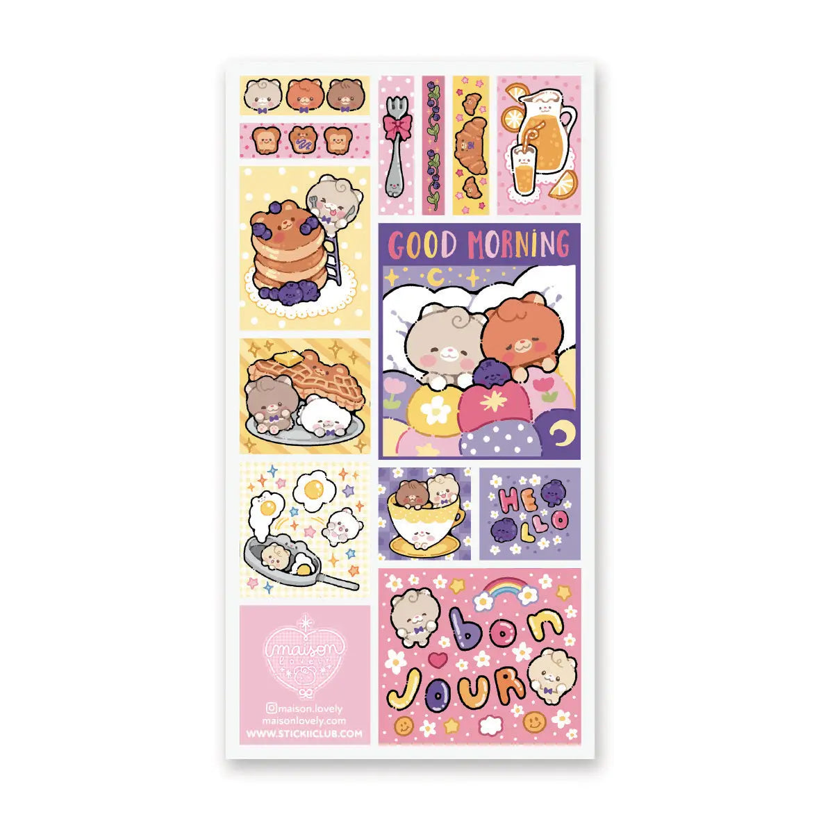🍳🫐 Bonjour! Start the day the cutest way with @maison.lovely’s darling breakfast buddies! Whether you’re craving a stack of bear-shaped pancakes, fresh orange juice, buttery toast, or sunny-side eggs, this set has everything for a beary perfect morning that will make your mornings extra adorable and oh-so-sweet! Art by: @maison.lovely
Top Coating: None
Adhesive Layer: Paper
Backing Layer: Clear PET
6.69"x3.54"
Weight: 0.03oz
1 Sheet Included