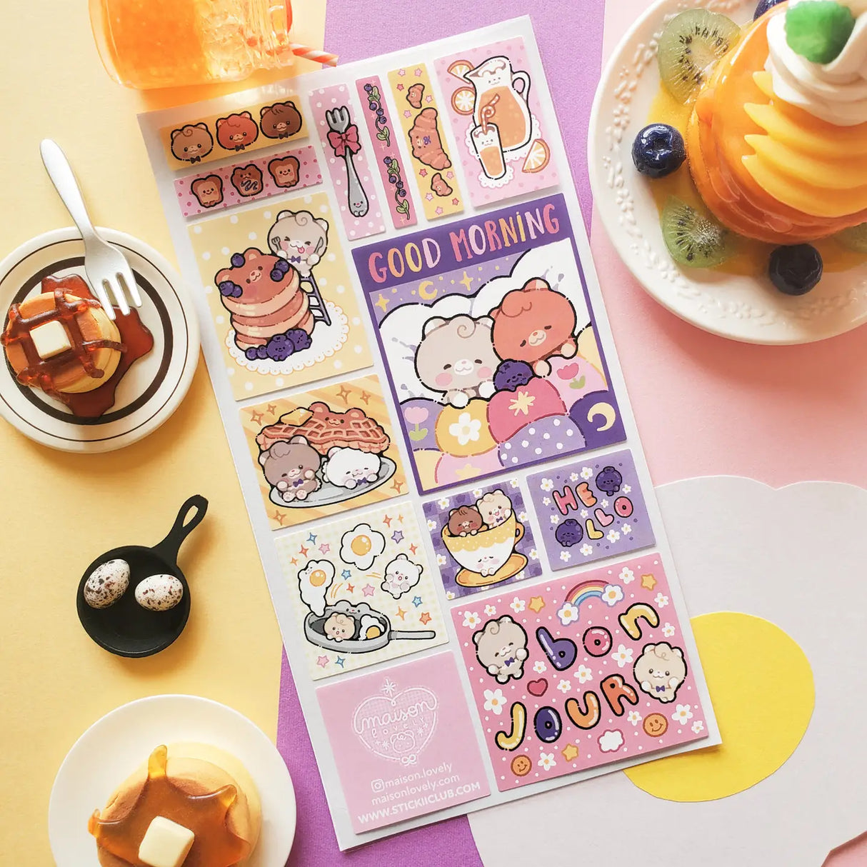 🍳🫐 Bonjour! Start the day the cutest way with @maison.lovely’s darling breakfast buddies! Whether you’re craving a stack of bear-shaped pancakes, fresh orange juice, buttery toast, or sunny-side eggs, this set has everything for a beary perfect morning that will make your mornings extra adorable and oh-so-sweet! Art by: @maison.lovely
Top Coating: None
Adhesive Layer: Paper
Backing Layer: Clear PET
6.69"x3.54"
Weight: 0.03oz
1 Sheet Included