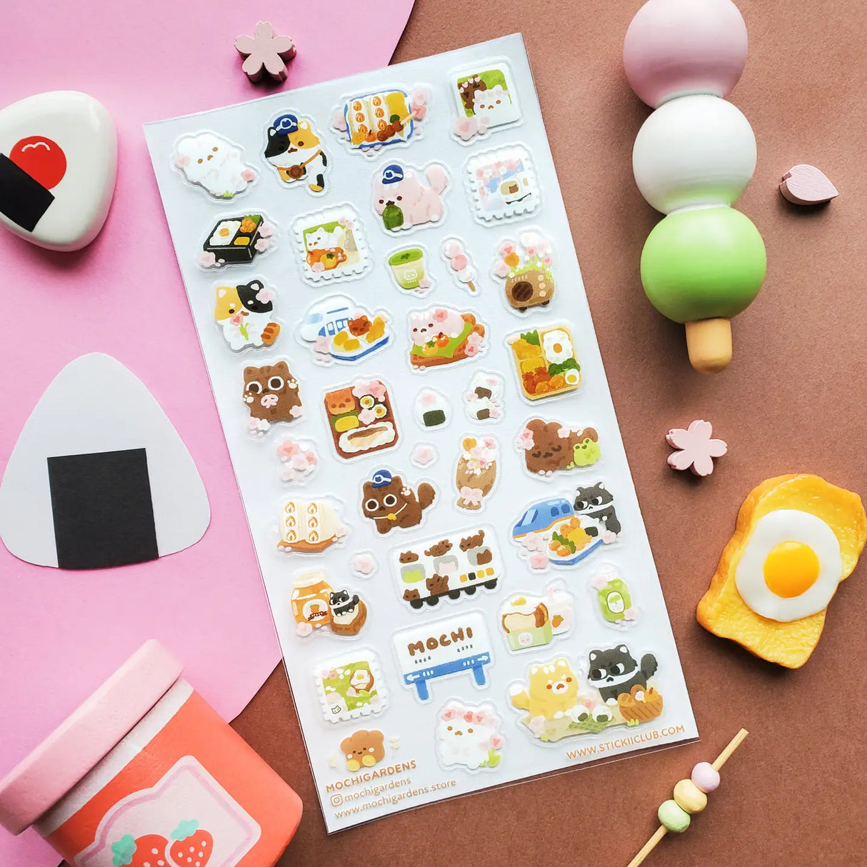 STICKII - Blooming Bento Day Sticker Sheet
🌸🍱 @mochigardens’ sweet kitties are enjoying a dreamy spring picnic in Japan, filled with cherry blossoms, yummy bento boxes, and kawaii snacks at every stop. From rolling through town on little trains to sharing mochi, matcha treats, and beautifully packed lunches, these cuddly kitties know how to savor the season. Art by: @mochigardens
Top Coating: None
Adhesive Layer: Paper
Backing Layer: Paper
6.69" x 3.54".
Weight - 0.03lbs.
1 sheet included 
