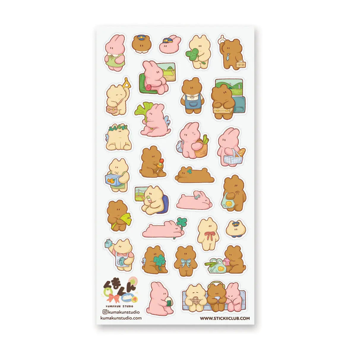 🐰🧺 Spend the day with these lovable little friends by @kumakunstudio as they go about their cozy daily routines! From grocery runs and picnic breaks to lounging at home, sharing snacks, and relaxing together on the couch, every sticker captures a gentle slice of everyday life. This sheet is filled with warm moments, quiet joys, and the simple happiness of spending time with friends.
Art by: @kumakunstudio