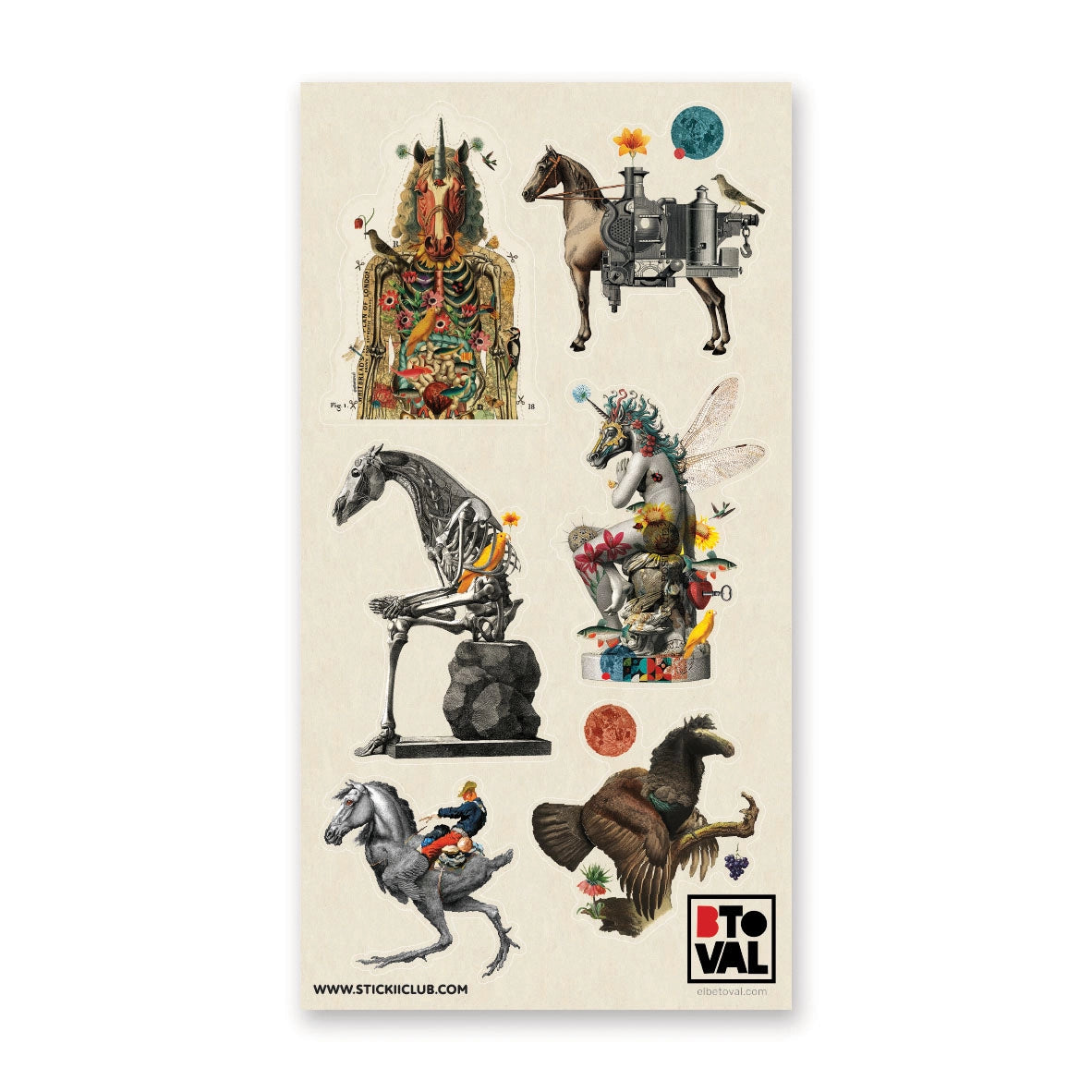 🦅🐎 In this whimsical set by @elbetoval, equine forms bloom with flowers, hum with clockwork, and sprout wings that shimmer like insects in sunlight. Blending nature and fantasy into striking collage art, add a touch of surreal charm to your pages and let these extraordinary hybrids gallop straight into your most creative adventures.
Top Coating: None
Adhesive Layer: Paper
Backing Layer: Clear PET
6.69" x 3.54".
Weight - 0.03lbs.
1 sheet included