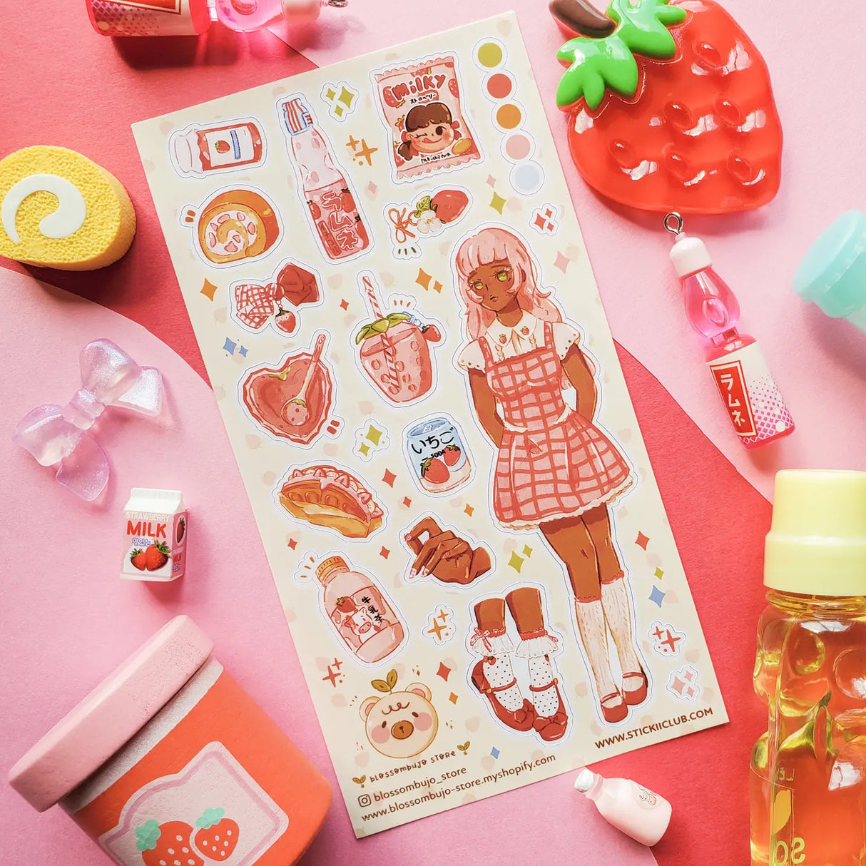 STICKII - Ichigo Style Sticker Sheet
🎀🍓 Serving full strawberry style, this stylish trendsetter by @blossombujo_store is rocking her berry best look, from her gingham dress to the tiniest fruity details. She’s clearly living her ultimate strawberry-loving life! If you enjoy living life on the sweet side, you’ll love this berrylicious sheet. Art by: @blossombujo_store
Top Coating: None
Adhesive Layer: Paper
Backing Layer: Paper
6.69" x 3.54".
Weight - 0.03lbs.
1 sheet included 