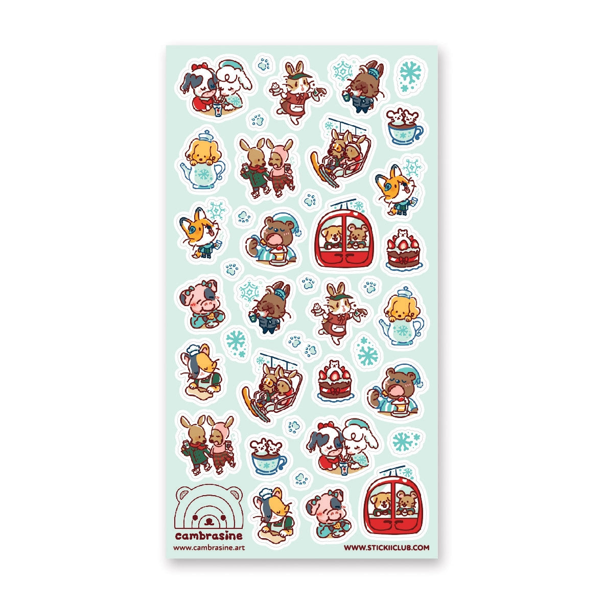 STICKII - Kawaii Wintertime Sticker Sheet
⛷ @cambrasine’s cool pals are having a wonderful time enjoying all that the Snowy Meadow Cafe has to offer. From skiing to ice skating hand in hand with their besties while sipping on hot chocolate, this is truly the ultimate kawaii winter destination! Art by: @cambrasine
Top Coating: None
Adhesive Layer: Paper
Backing Layer: Clear PET
6.69" x 3.54".
Weight - 0.03lbs.
1 sheet included 