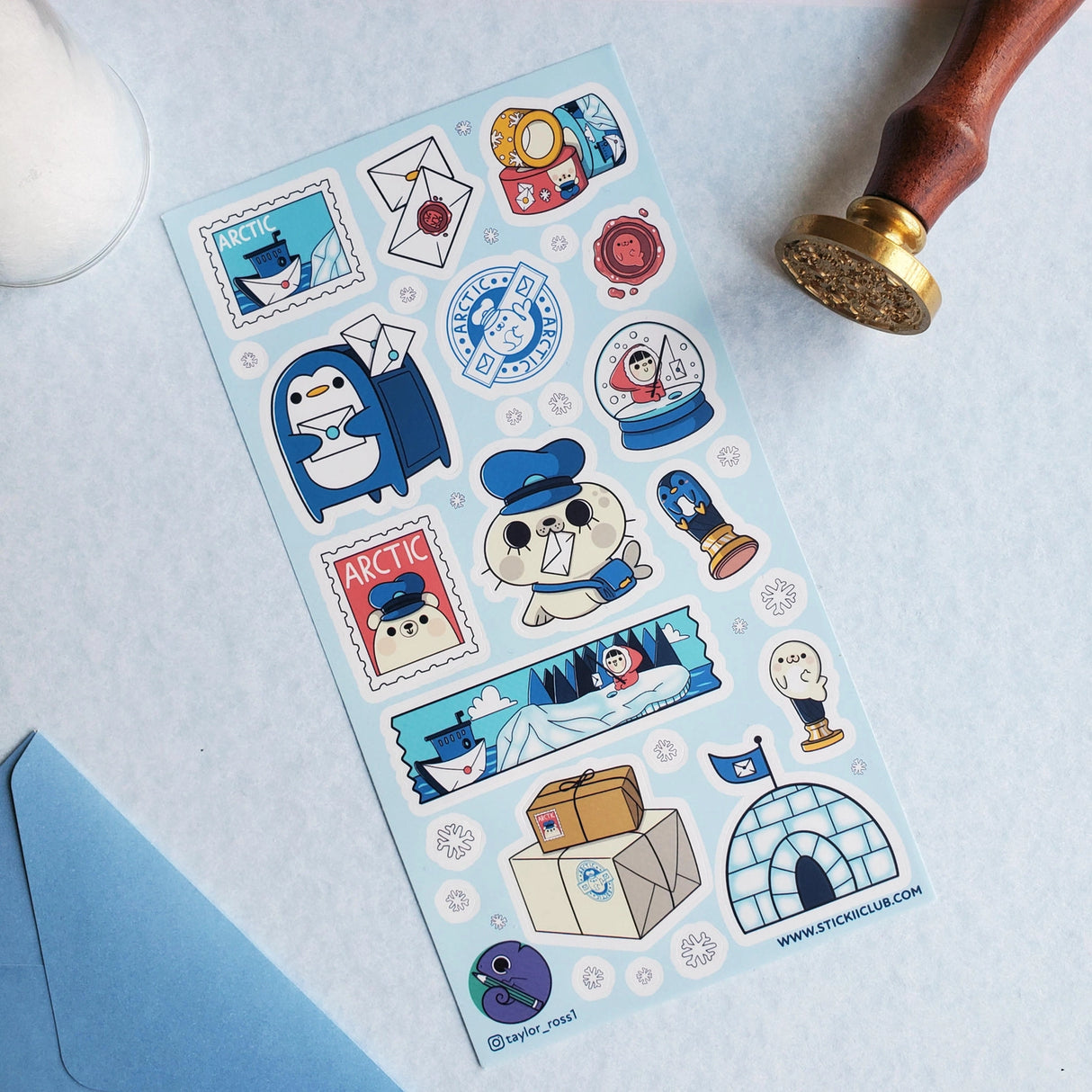 STICKII - Penguin Post Sticker Sheet
Through snow and sleet and even more snow! The Arctic post office delivers on time no matter the weather. We’ve put your coolest party invitation in the penguin post box – don’t forget to fish for your mail in the morning! See ya there!
Art by: @taylor_ross1
Top Coating: None
Adhesive Layer: PVC (plastic)
Backing Layer: Clear PET
6.69" x 3.54".
Weight - 0.03lbs.
1 sheet included 