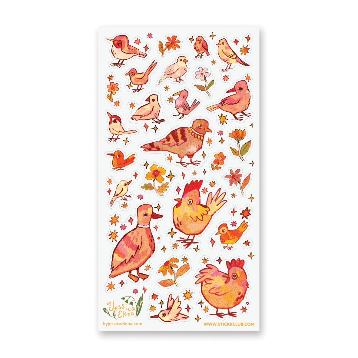 π¦π Chirp, flutter, and hop into a cozy burst of color with this delightful birdy sheet from @byjessicaelena! Plump little songbirds strike playful poses among warm florals, falling leaves, and sparkly accents, all painted in rich autumny hues. Sweet, lively, and full of tiny feathered personalities, this flock is ready to fill your pages with cheerful woodland vibes.
Art by: @byjessicaelena
Top Coating: None
Adhesive Layer: Paper
Backing Layer: Clear PET
6.69" x 3.54".
Weight - 0.03lbs.
1 sheet include