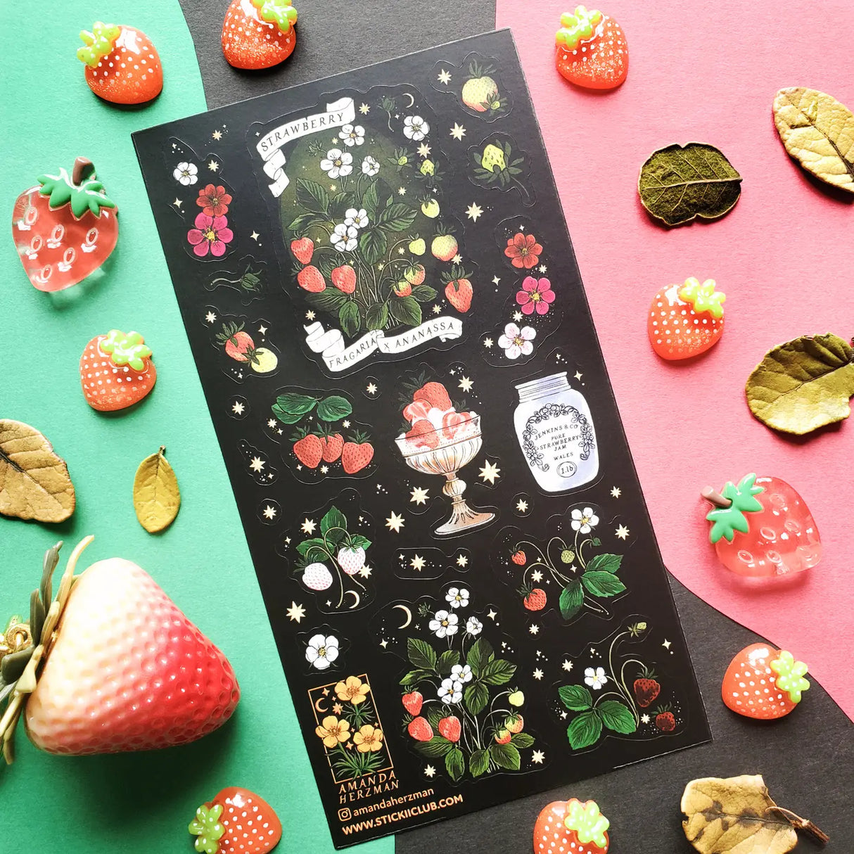 🍓🌙 Ripe with strawberry skies and sweet vibes, this dreamy sheet by @amandaherzman blends botanical beauty with a touch of stardust. Featuring delicate blossoms, ripening berries, and twinkling stars, this set is perfect for adding a hint of celestial wonder to your pages, because strawberries taste even sweeter under the night sky. Art by: @amandaherzman
Top Coating: None
Adhesive Layer: Paper
Backing Layer: Paper
6.69" x 3.54".
Weight - 0.03lbs.