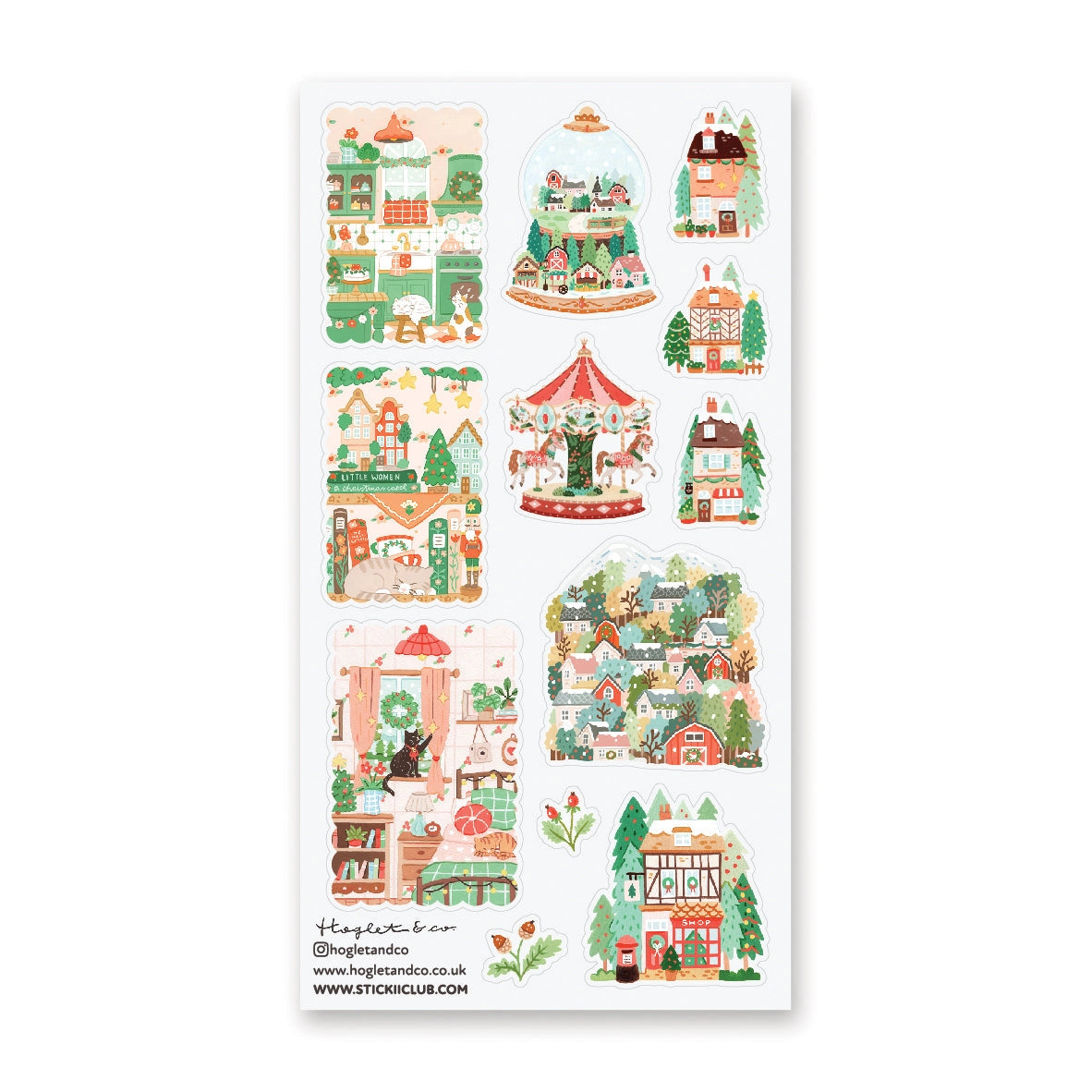 🎄🏡 Welcome to @hogletandco’s cozy winter village! From twinkling carousels to snowy cottages and curious cats by snowy windows, this charming town is brimming with holiday cheer. Take a stroll through festive markets, peek into storybook shops, and watch the magic of the season unfold.
Top Coating: None
Adhesive Layer: PVC (plastic)
Backing Layer: Clear PET
6.69" x 3.54".
Weight - 0.03lbs.
1 sheet included 