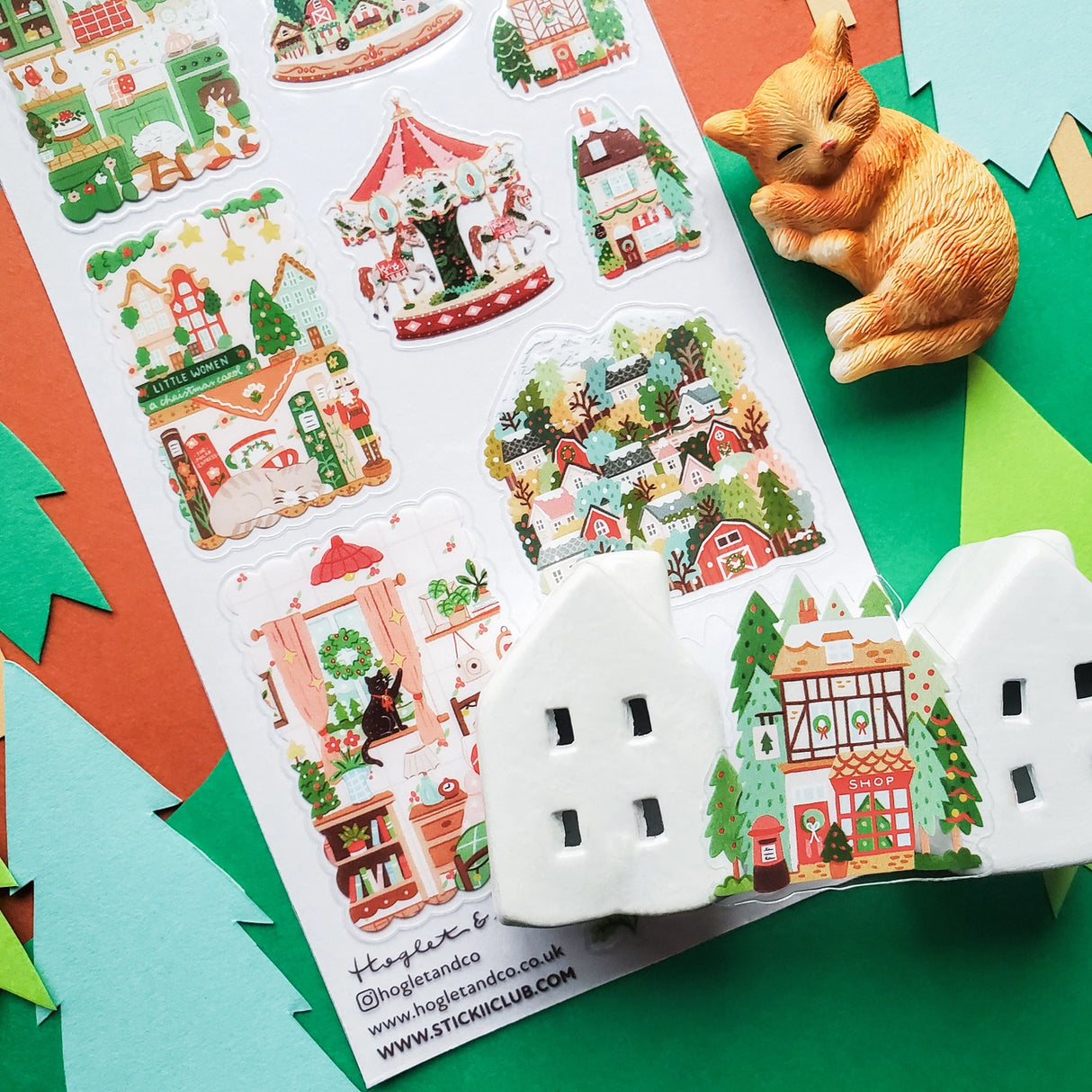 🎄🏡 Welcome to @hogletandco’s cozy winter village! From twinkling carousels to snowy cottages and curious cats by snowy windows, this charming town is brimming with holiday cheer. Take a stroll through festive markets, peek into storybook shops, and watch the magic of the season unfold.
Top Coating: None
Adhesive Layer: PVC (plastic)
Backing Layer: Clear PET
6.69" x 3.54".
Weight - 0.03lbs.
1 sheet included 