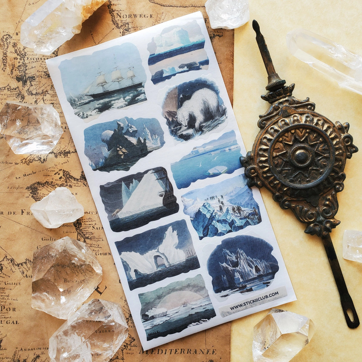STICKII Polar Seas Sticker Sheet
❄️ This stunning collection of vintage arctic illustrations captures towering icebergs, brave ships, and explorers venturing into glittering frozen worlds.