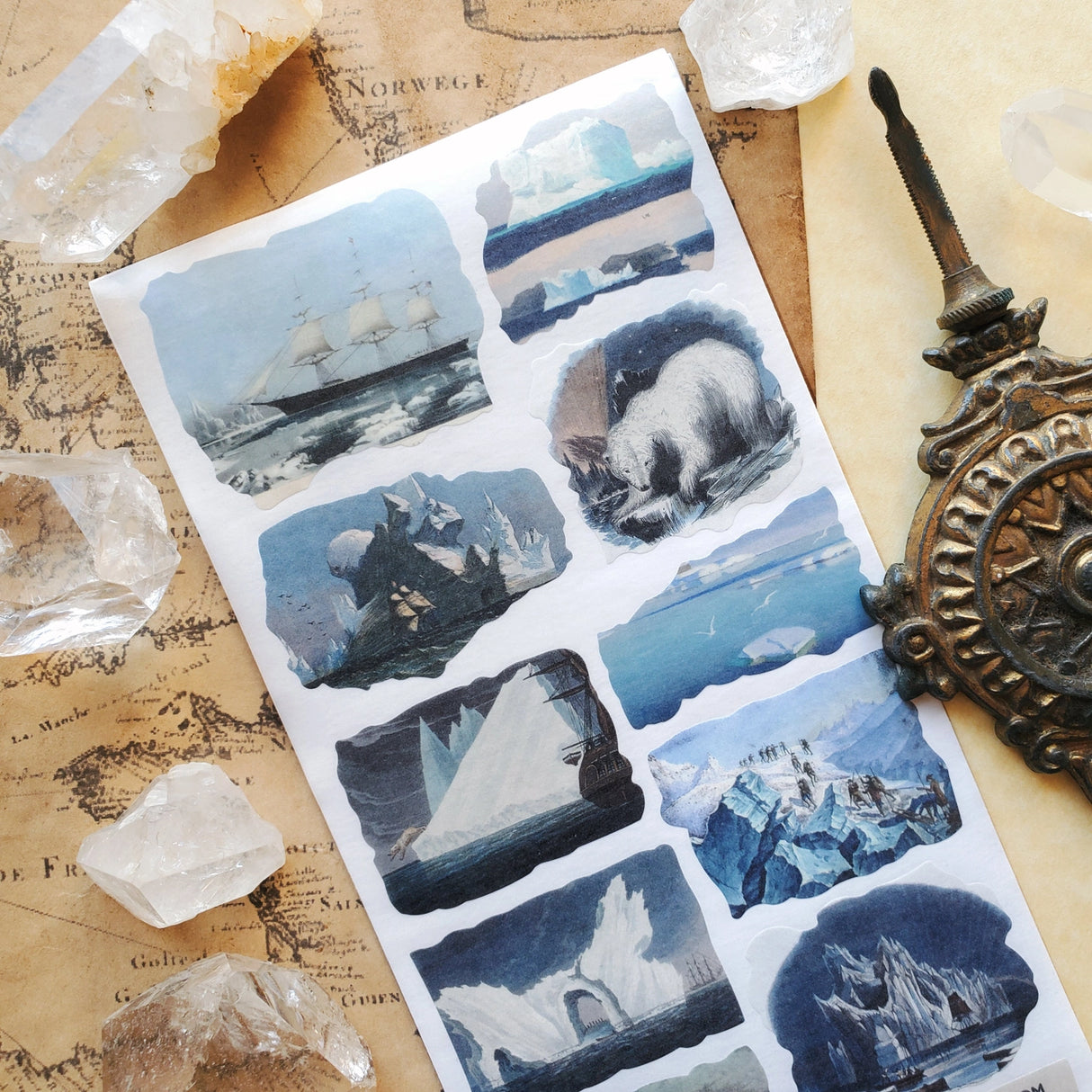 STICKII Polar Seas Sticker Sheet
❄️ This stunning collection of vintage arctic illustrations captures towering icebergs, brave ships, and explorers venturing into glittering frozen worlds.