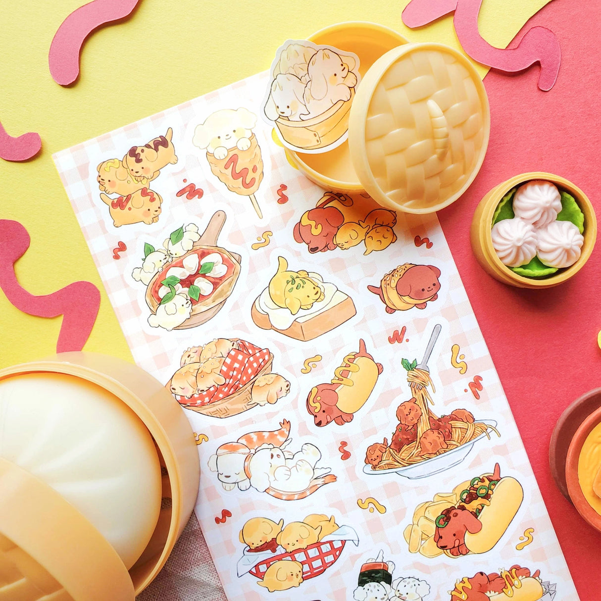 🐶🌭 Puppers meet tasty treats in the most drool-worthy mash-up ever! Whether they’re snoozing in a sandwich bun, rolling around in sushi, or napping in a basket of bread, @yumbrite’s delicious doggies are living their best foodie lives!
Art by: @yumbrite
Top Coating: None
Adhesive Layer: Paper
Backing Layer: Clear PET
6.69" x 3.54".
Weight - 0.03lbs.
1 sheet included 