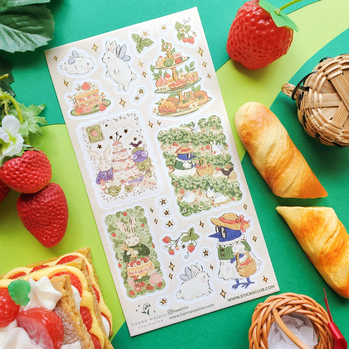 đđ Bunnies, birds, and strawberriesâoh my! @hwainioâs adorable friends are gathering the juiciest berries, then turning them into the dreamiest desserts. From towering cakes and dainty tea treats to garden picnics, itâs definitely a berry good time to be had!
Art by: @hwainio
Top Coating: None
Adhesive Layer: Paper
Backing Layer: Clear PET
6.69" x 3.54".
Weight - 0.03lbs.
1 sheet included 