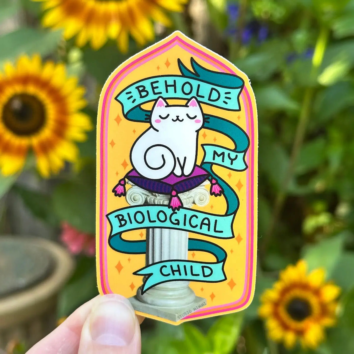 Behold my biological child! My cat Mimmi is my precious baby and the grandchild for my mother. I don’t make that rules. That’s just how fur babies work.
Weatherproof vinyl in a super matte finish.
Size: 2 x 3.6 inches