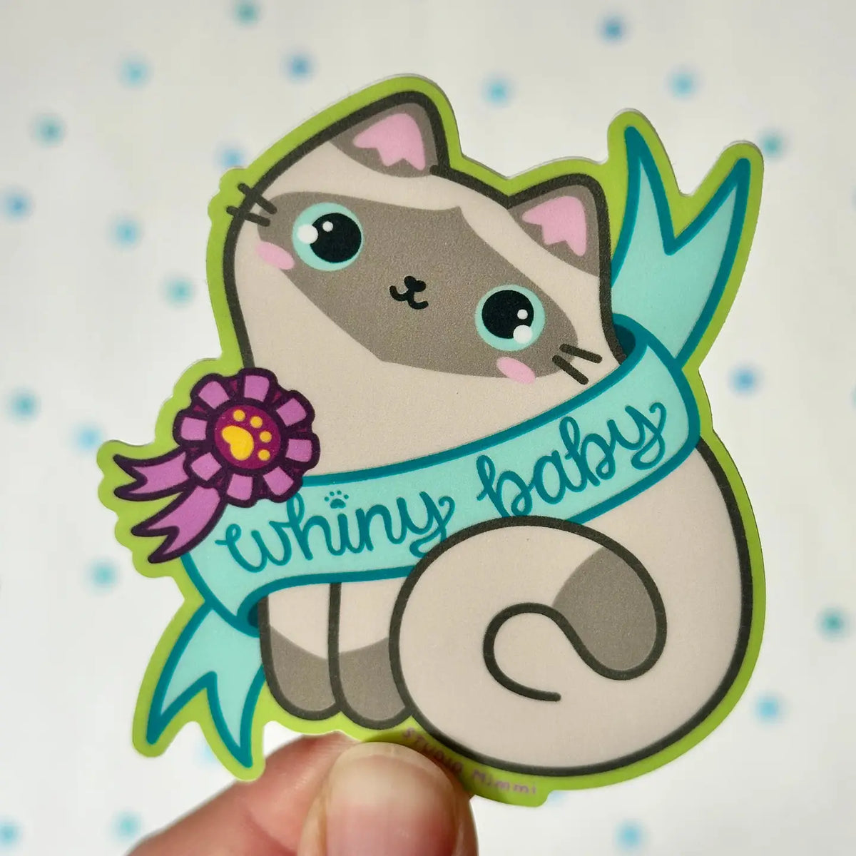 STUDIO Mimmi - Whiny Baby Banner Vinyl Sticker
Siamese cats are know for being extremely talkative. They are the world’s sweetest whiny babies.
Weatherproof vinyl in a super matte finish
Size 2.71” x 3” (inches)