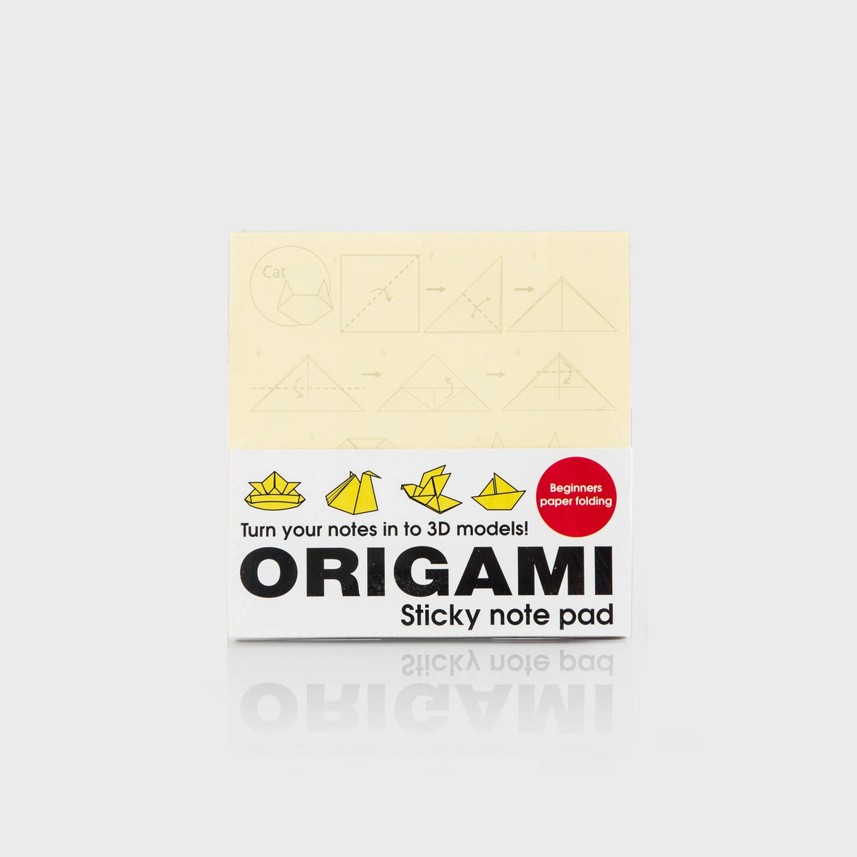 Origami Sticky Note Pad is a little something for those dull moments at the office. Recycle your old sticky notes and turn them in to fun paper origami models. Each pad has instructions for 10 different shapes, including: pig; penguin; boat; crane; butterfly; squirrel; lily and waterbomb. Recycle old notes by following the instructions on the top most clean sheet.
Pack of 100 Useful sticky Notes.
Pack of 100 Origami challenges.
10 different models to build.
Challenge yourself!