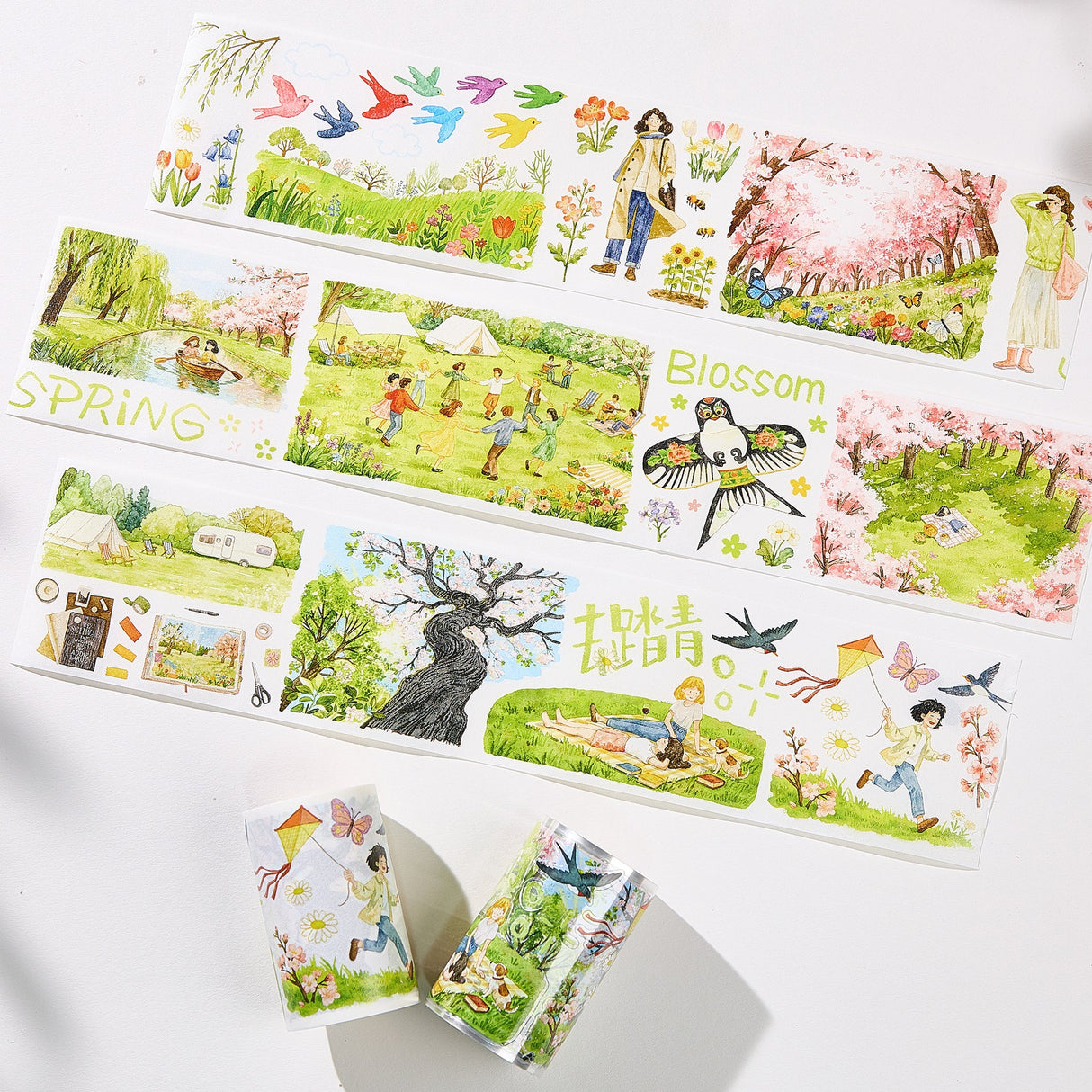 Step into a world where spring never ends. Our Sakura Voyage tape is a panoramic journey through a watercolor dreamland. Featuring hand-painted sceneries of weeping willows swaying in the breeze, vibrant kites dancing in the sky, and soft cherry blossoms in full bloom, every inch tells a story.
Brand: WT ( The Washi Tape Shop)
Pre-cut Wide Washi/PET Tape
Size: 70mm×5m
Design Loop: 100cm
Material: Washi Tape / PET Clear Tape
