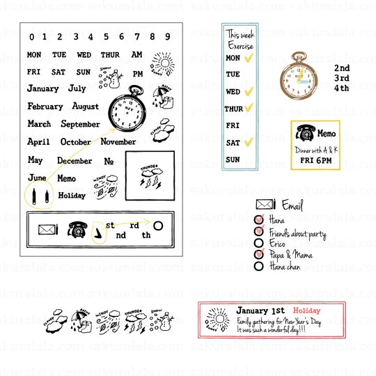 Ready to go beyond borders that constricts your imagination? Then build your pages with HST™ Plan On It Collection Stamps to fit your life.
This stamp set is a collaboration between Sakuralala and Eric Matsubara, a Japanese illustrator and eraser stamp artist to celebrate the past, present, and future. These stamps are the perfect edition for your journal or planner!