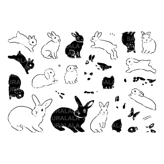 This collaboration with Moriyama, who has a wonderful shop in Ota Ward, Tokyo, and Shiko Moriyama, an illustrator who draws adorable rabbits.
"Fluffy Rabbit" is a clear stamp in the style of a rabbit's encyclopedia. It is divided into 10 types of rabbit base outline stamps, such as Netherland Dwarf, Holland Drop, and Flemish Giant, and coloring stamps that serve as patterns. You can stamp it in any color you like, so if you have a rabbit in your family, please try stamping it in the color of "my child"!