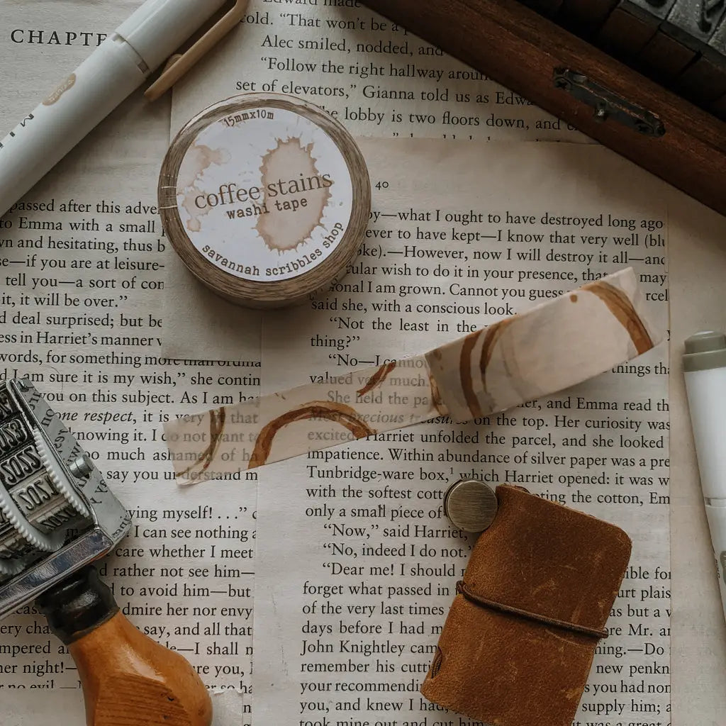 Washi tape with coffee stains made for journaling, scrapbooking, & planning!
removable but not waterproof
15mm x 10m
color may vary slightly from your monitor
made in-house and handled with cozy care