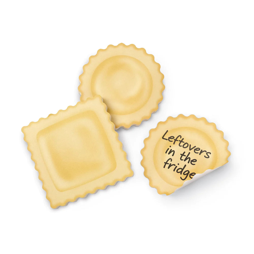 Pasta-bly the cutest sticky notes ever.
Stick a fork in your to-do list—Fred’s Scribbioli is served! These ravioli-shaped sticky notes are stuffed with charm and perfect for bite-sized reminders or saucy little love notes. Each set includes two pads with 75 sheets each and comes packed in a gift-ready backer card.