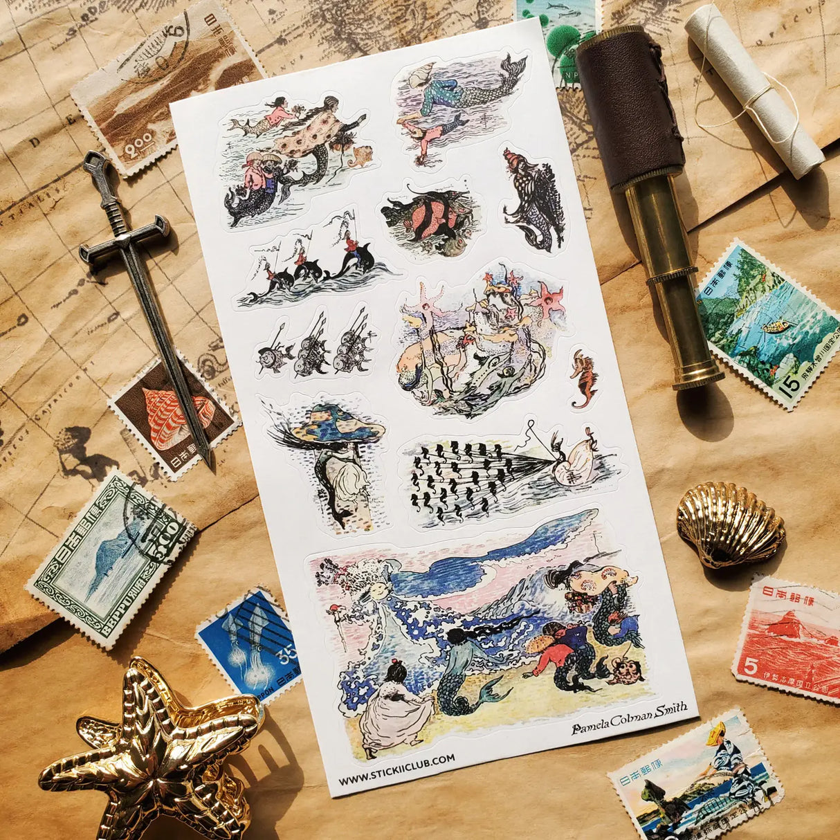 π Filled with mermaids, seaside creatures, curling waves, and little oceanic wonders, this sheet feels like a page from an old maritime storybook. Each piece has a whimsical antique charm, bringing together the mystery, beauty, and folklore of the sea in one lovely collection.