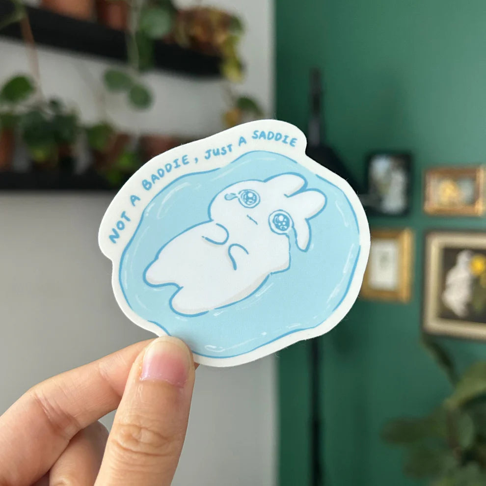 A funny sticker for the soft fragile saddies out there.
Dishwasher safe
Size: 2.4” x 2.7”
Soft matte vinyl