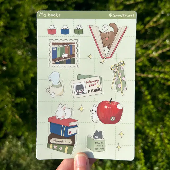 Books books books. Libraries are everything. Soft matte sticker sheet. Sticker material is dishwasher safe.
Matte vinyl sticker sheet
Size: ~ 4 x 6 inches (10cm x 15cm)