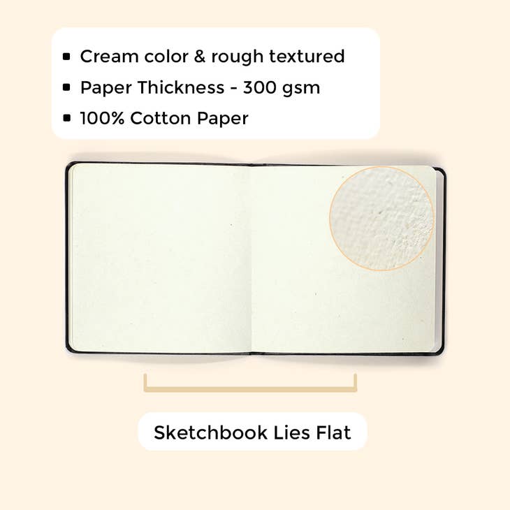 Cuaderno de bocetos cuadrado, papel 100 % algodón hecho a mano