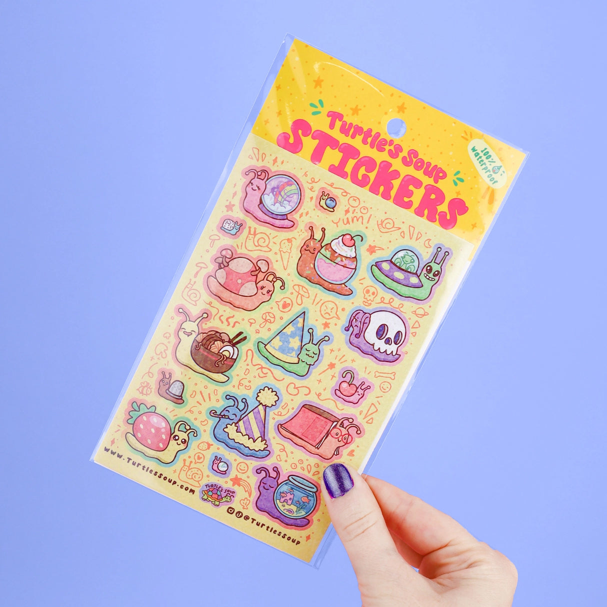 🐢 Our Kiss Cut Sticker Sheets are 4 inches by 6 inches and include one (1) sheet per package, with 10 to 20 individual waterproof, stickers on each.
🐢 Each sheet is enclosed in a sleeve with an art backing card and are retail-ready!
🐢 Stick them on water bottles, laptops, cars, coolers, helmets, skateboards, or just about any flat surface you can think of. 