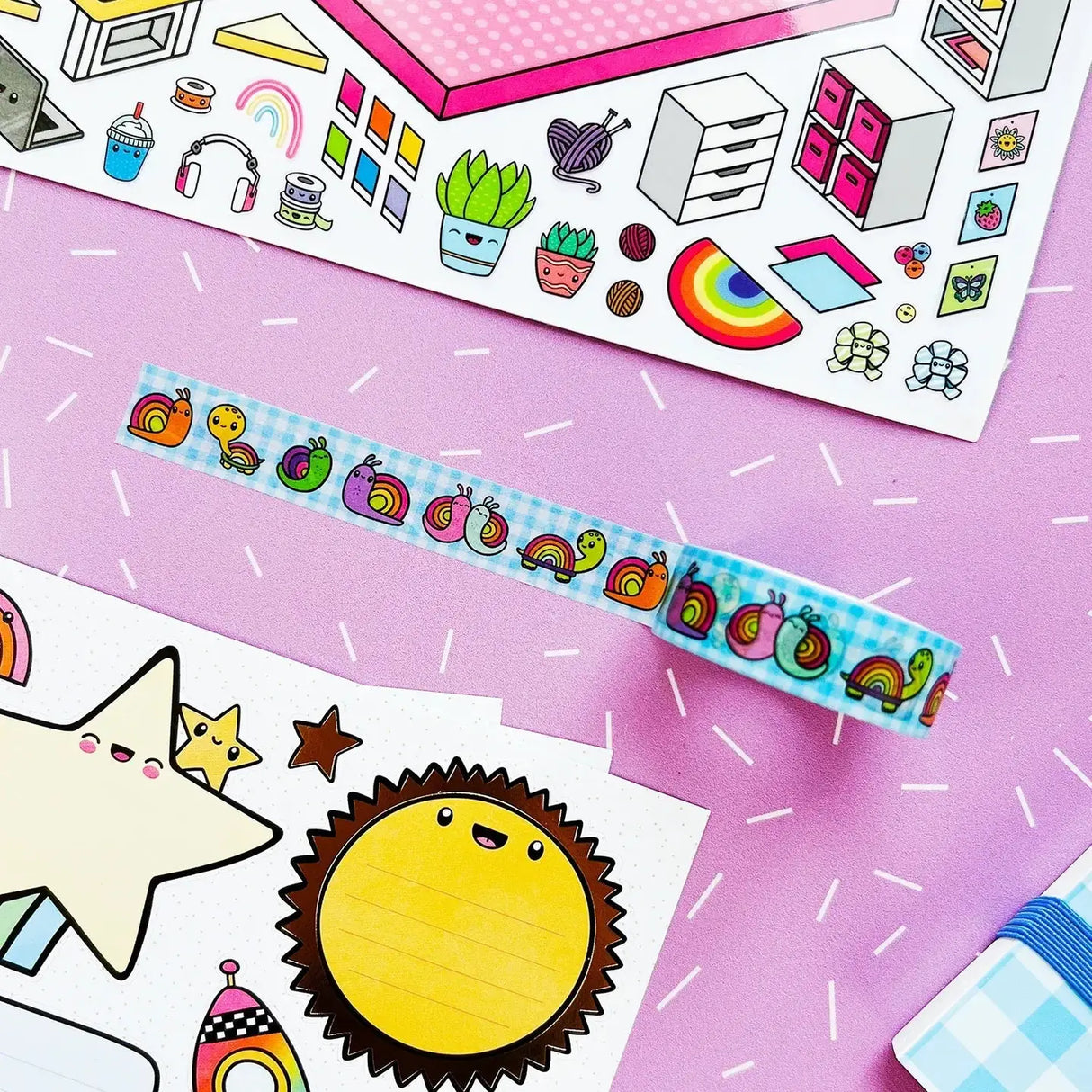 It's finally here - the washi of your dreams! Pipsticks washi tape is amazing paper tape that's removable with just the right amount of tack. It's perfect for crafting, wrapping and decorating everything in your life! Use it on your planner, bullet journal, inspo wall, snail mail, ANYTHING!! Includes one 15mm x 10m roll of Snail's Pace Washi Washi.
