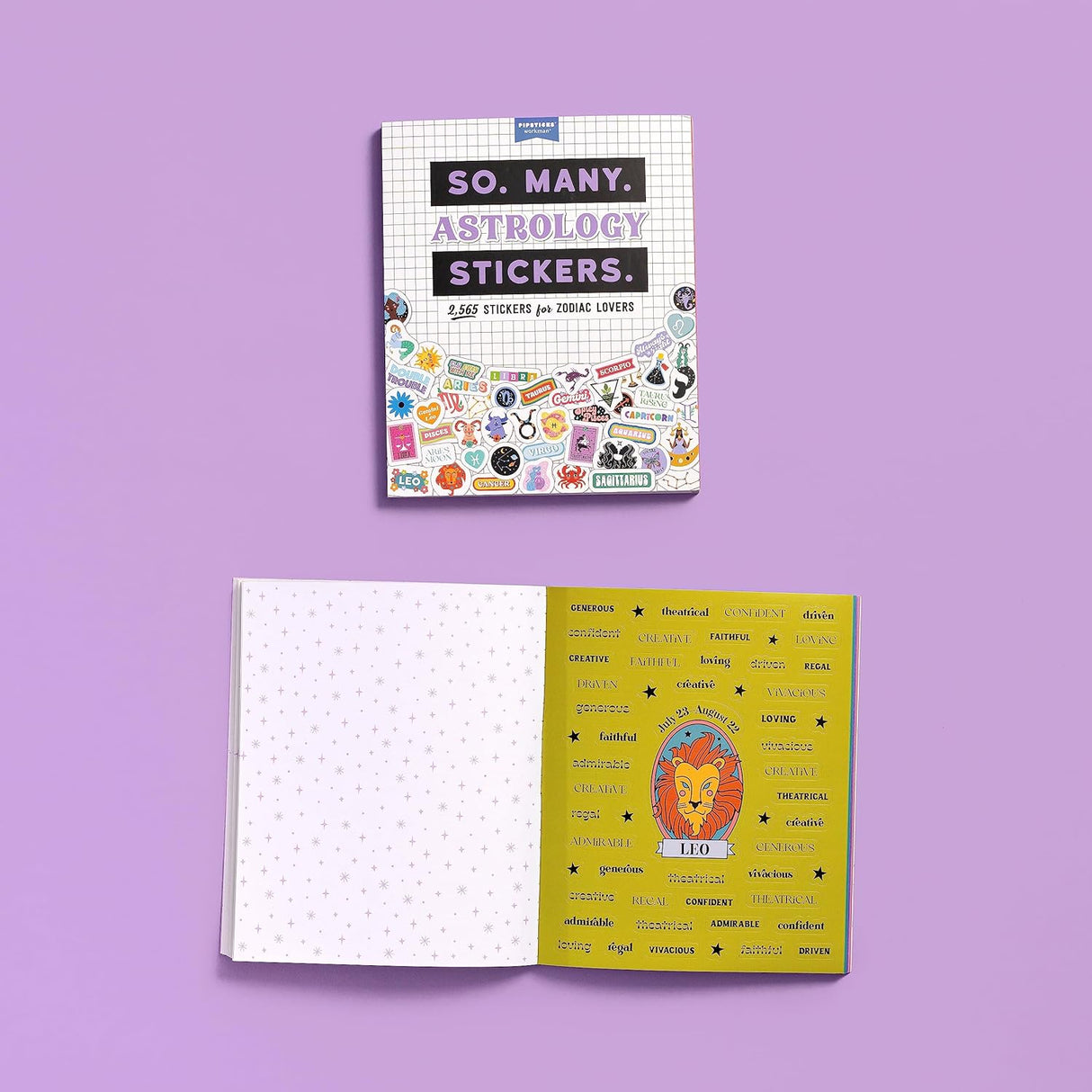 So. Many. Astrology Stickers. features 2,565 fun and trendy stickers that celebrate all zodiac signs. What's your zodiac sign? And how about your moon and rising signs? This magical sticker book will help you sticker all the things with your iconic personality traits (Aries = ambitious), empowering phrases (If you want it done right, ask a Taurus), and compatibility (Libra ♥ Gemini), plus cute symbols, constellations, and more. All perfect for decorating notes and birthday cards, planners, and journals.