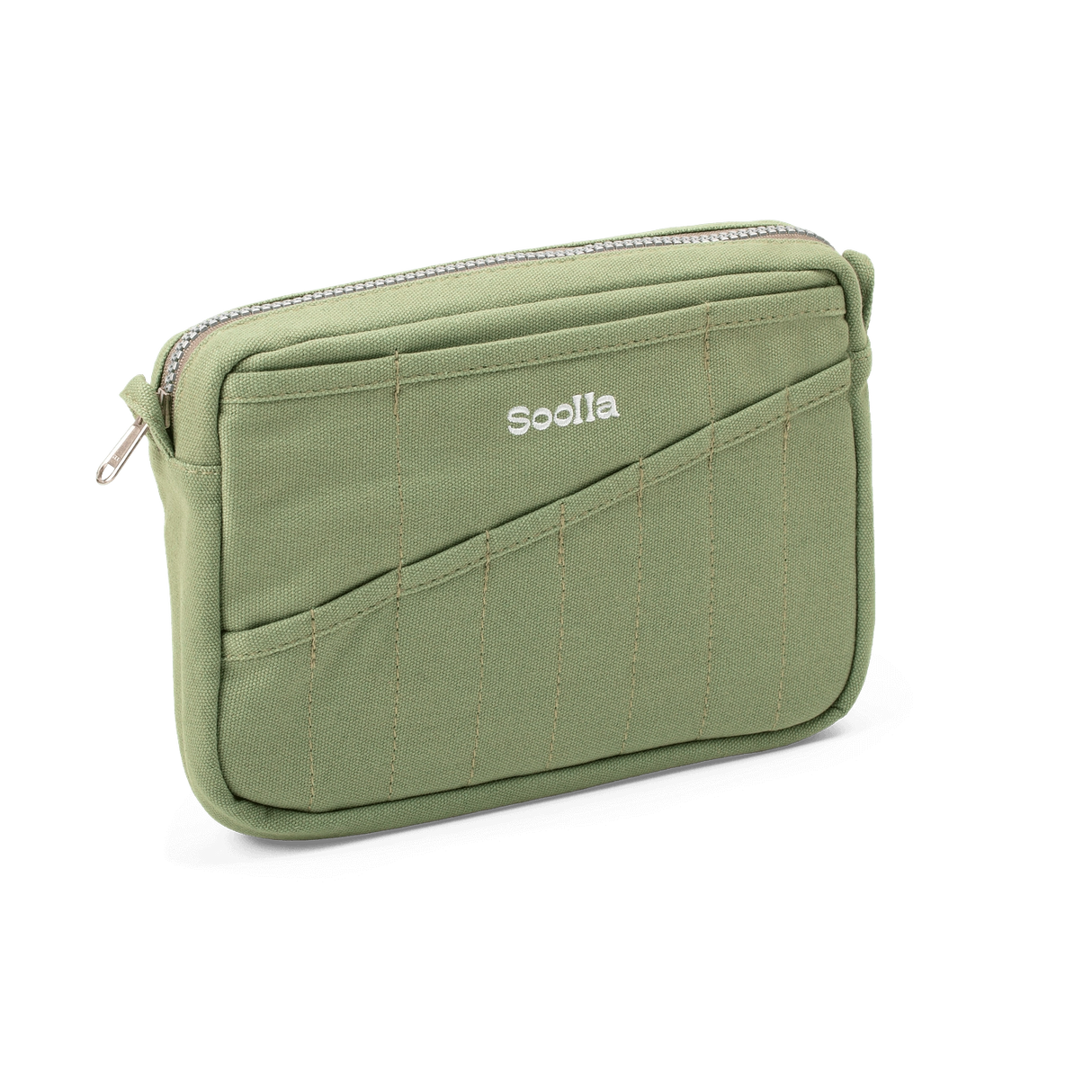 Features & Specs
Front layout: 8 slanted pockets + 3 directly behind
Interior: Main compartment fits an A5 notebook; two open compartments on each wall
Back panel: 3 wide exterior pockets + one full-length slip pocket
Quick-drying duck canvas — sturdy, breathable, and machine-washable
Convertible design — hooks for your own strap or a Soolla strap (coming soon)
Structured silhouette — holds its shape even when lightly packed
Full-width YKK zipper — smooth and durable
Compact profile — fits