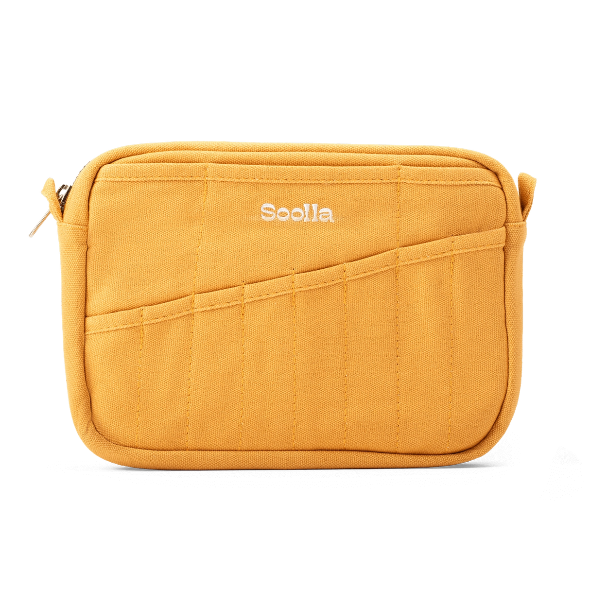 Features & Specs
Front layout: 8 slanted pockets + 3 directly behind
Interior: Main compartment fits an A5 notebook; two open compartments on each wall
Back panel: 3 wide exterior pockets + one full-length slip pocket
Quick-drying duck canvas — sturdy, breathable, and machine-washable
Convertible design — hooks for your own strap or a Soolla strap (coming soon)
Structured silhouette — holds its shape even when lightly packed
Full-width YKK zipper — smooth and durable
Compact profile — fits