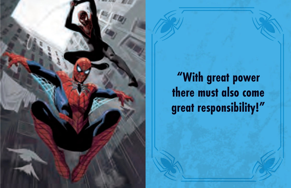 Spider-Man is associated with some of the most famous quotes in all of comics’ history. From hilarious quips to wise proclamations about heroism and responsibility, few super heroes are as quotable as Spider-Man. Now, fans can enjoy their favorite Spidey quotes with this comprehensive, pocket-sized collection.
Take Spider-Man’s heroism with you wherever you go: With its 1.34” x 1.73” size, this tiny book fits in the palm of your hand.
More than 150 quotes: Packed with plenty of one-liners, quips, and in