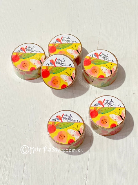 Cinta washi con motivos florales y mariposas de primavera