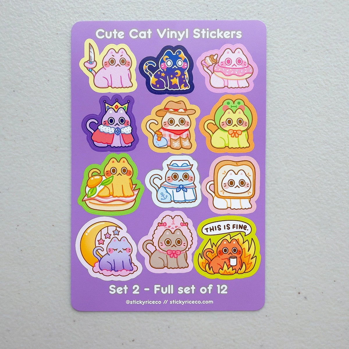 StickyRiceCo - Cute Cat Volume 2 Sticker Sheet
A highly requested item is here! All cat stickers in volumes 1-3 are now available in sticker sheet form! These 4x6 inch matte sticker sheets are waterproof, dishwasher safe, and extremely durable. Each sheet has 12 unique cat stickers! Perfect for cat lovers.
Product Details:
• Size: 4 x 6 inches
• Stickers: 12 kiss cut stickers per sheet
• Material: Matte vinyl
• Features: Waterproof, dishwasher safe, fade and scratch resistant
• Edges: Rounded edges for s