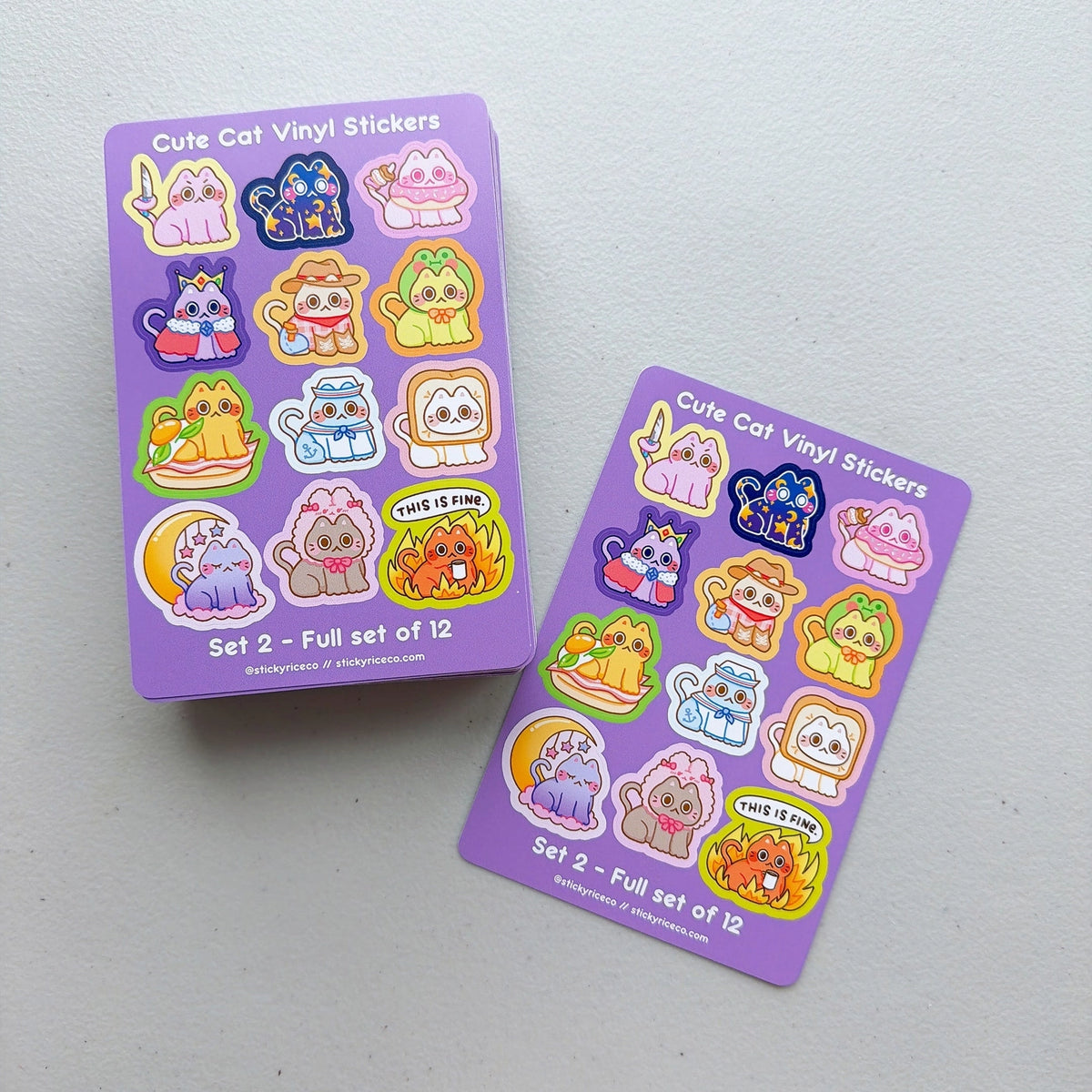 StickyRiceCo - Cute Cat Volume 2 Sticker Sheet
A highly requested item is here! All cat stickers in volumes 1-3 are now available in sticker sheet form! These 4x6 inch matte sticker sheets are waterproof, dishwasher safe, and extremely durable. Each sheet has 12 unique cat stickers! Perfect for cat lovers.
Product Details:
• Size: 4 x 6 inches
• Stickers: 12 kiss cut stickers per sheet
• Material: Matte vinyl
• Features: Waterproof, dishwasher safe, fade and scratch resistant
• Edges: Rounded edges for s