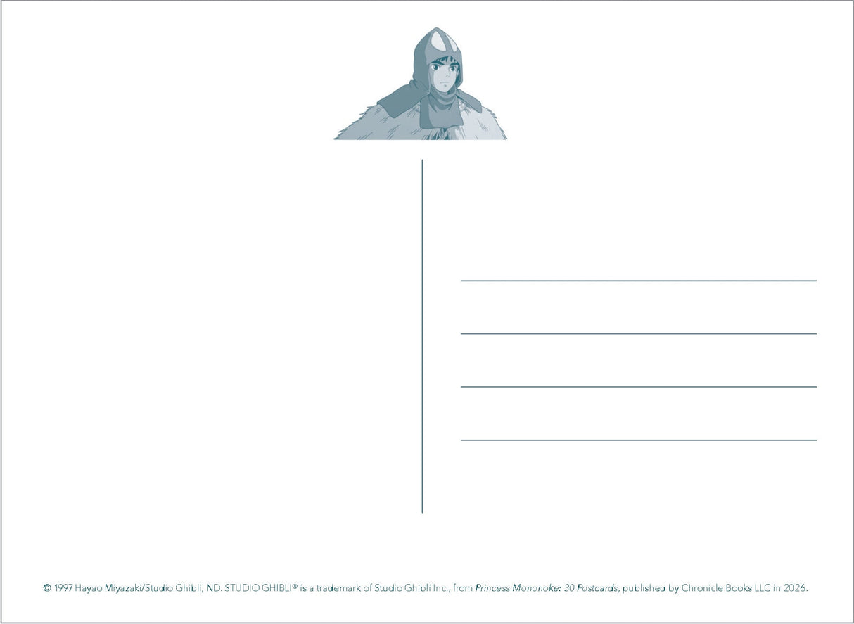 Embark on an exhilarating journey into Studio Ghibli’s historical fantasy film Princess Mononoke, the story of a cursed warrior, a young girl, and their pursuit to restore balance between humanity and nature, with this collection of postcards to keep or send.
Featuring 30 final frames from the film—all hand-drawn and gorgeously detailed—this postcard collection celebrates director Hayao Miyazaki’s epic masterpiece.
© 1997 Hayao Miyazaki/Studio Ghibli, ND
LUXE POSTCARD SET: This collectible package