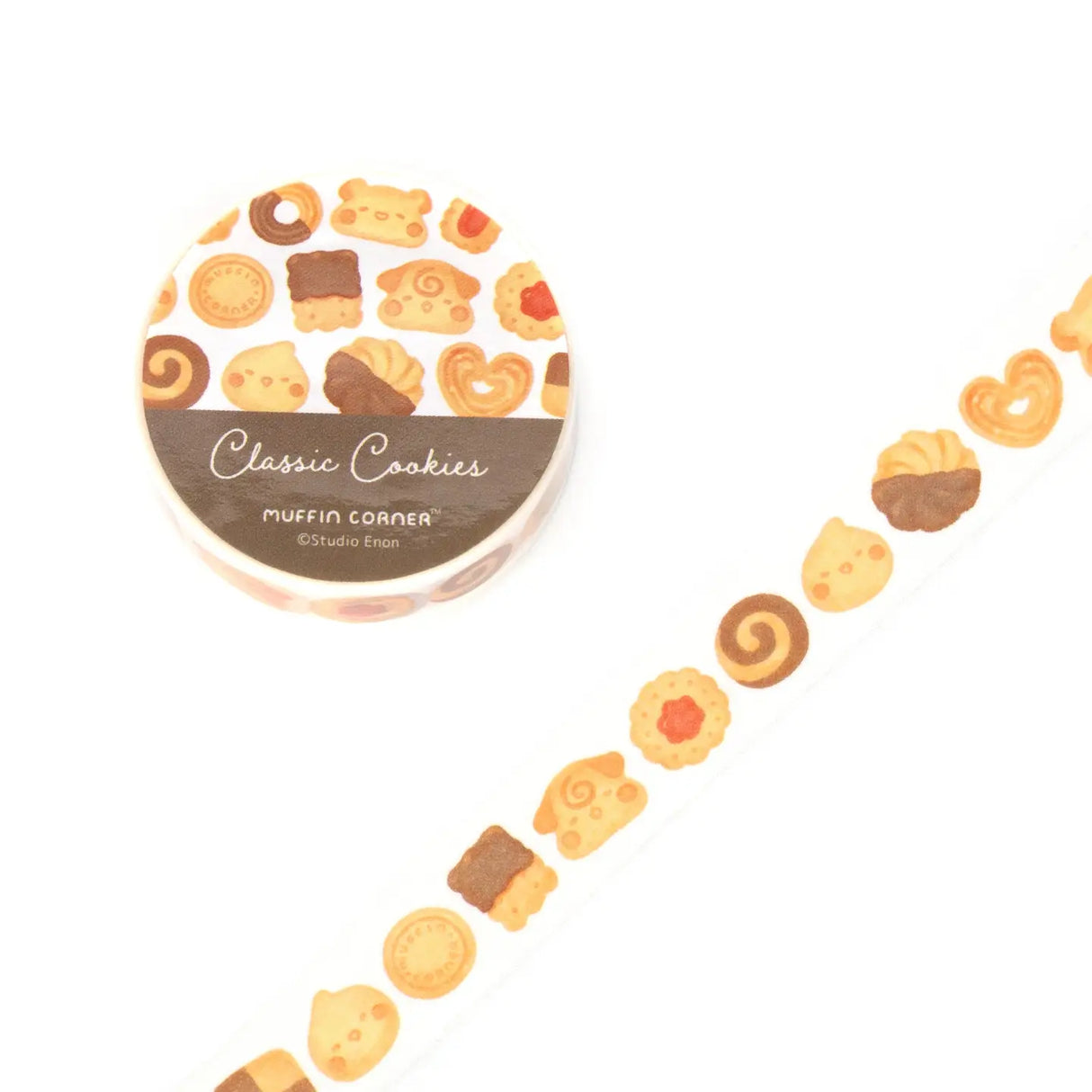 Cute washi tape featuring an assortment of deluxe cookies from Muffin Corner. This washi tape is great for arts and crafts or embellishing your journals.
Dimensions: 0.6" x 32.8’ (1.5cm x 10m)
Please note that color may differ slightly depending on device display.