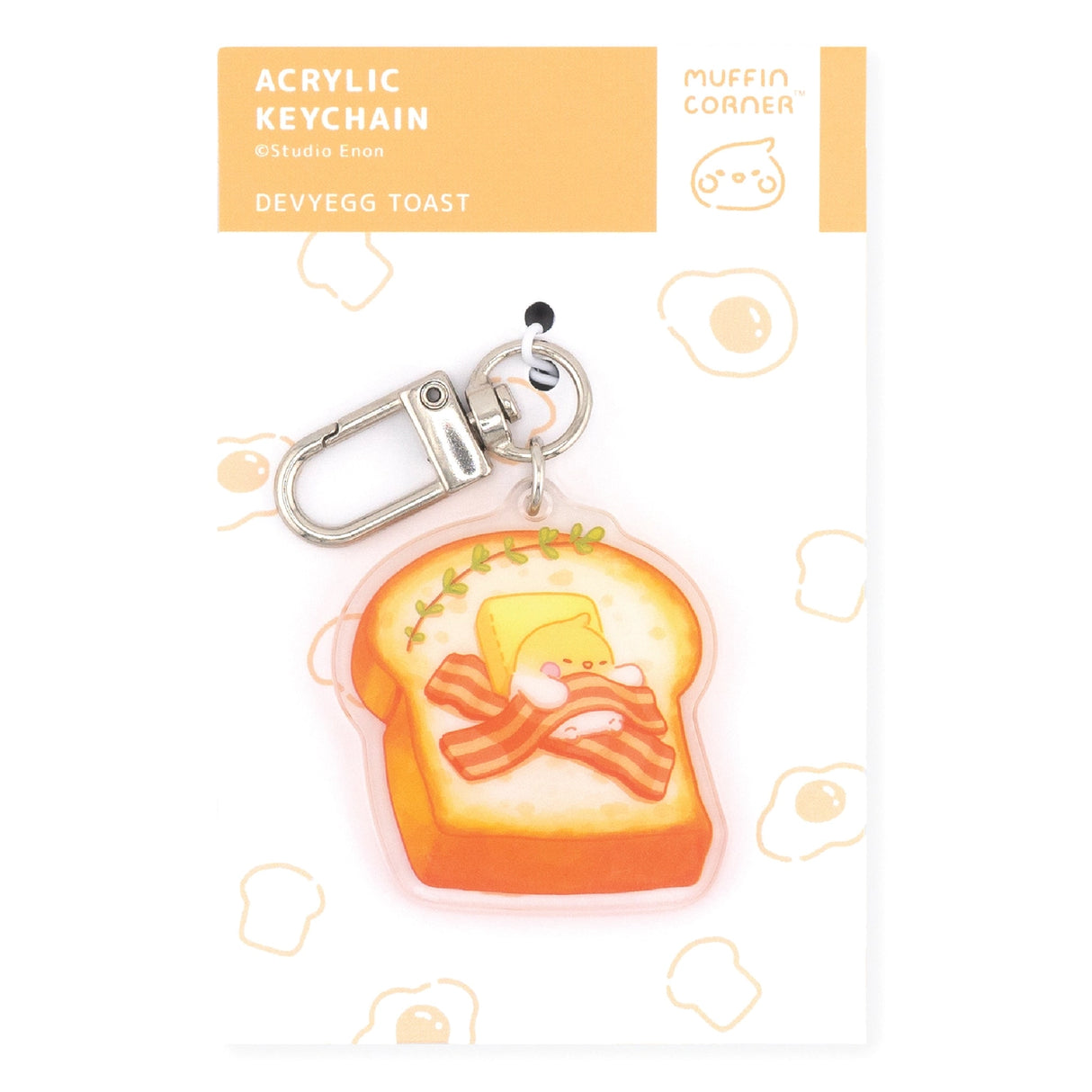 The Sweet Dreams keychains feature Muffin Corner characters sleeping on top of some of their favorite foods. Devyegg is sleeping a warm piece of toast after a late night of working.
Details:
Approximate Dimensions: 1.6” x 1.8” (4.1cm x 4.4cm)
Material: Acrylic
Double-sided
Comes with 1 Keychain