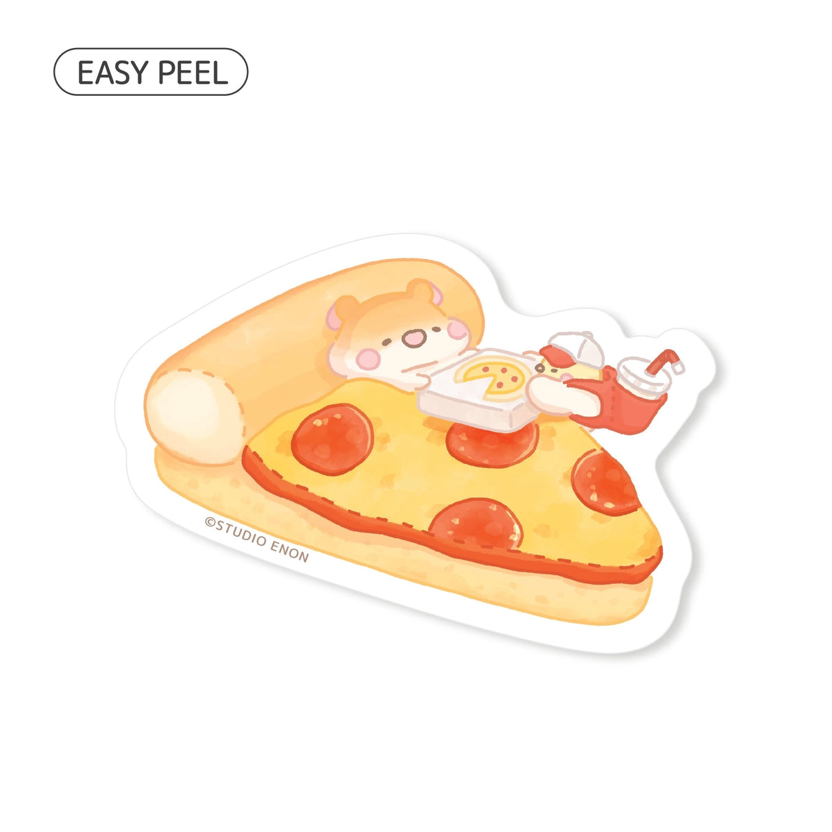 Muffinmaru is getting a midnight snack delivery. Refill your happiness meter with a big pizza. The matte coating on this sticker gives it a premium soft touch and the backing paper is cut for an easy peeling experience.
Dimensions: 2.5” x 1.8” (6.5cm x 4.5cm)
Material: PP
Waterproof
Quantity: 1 sticker
