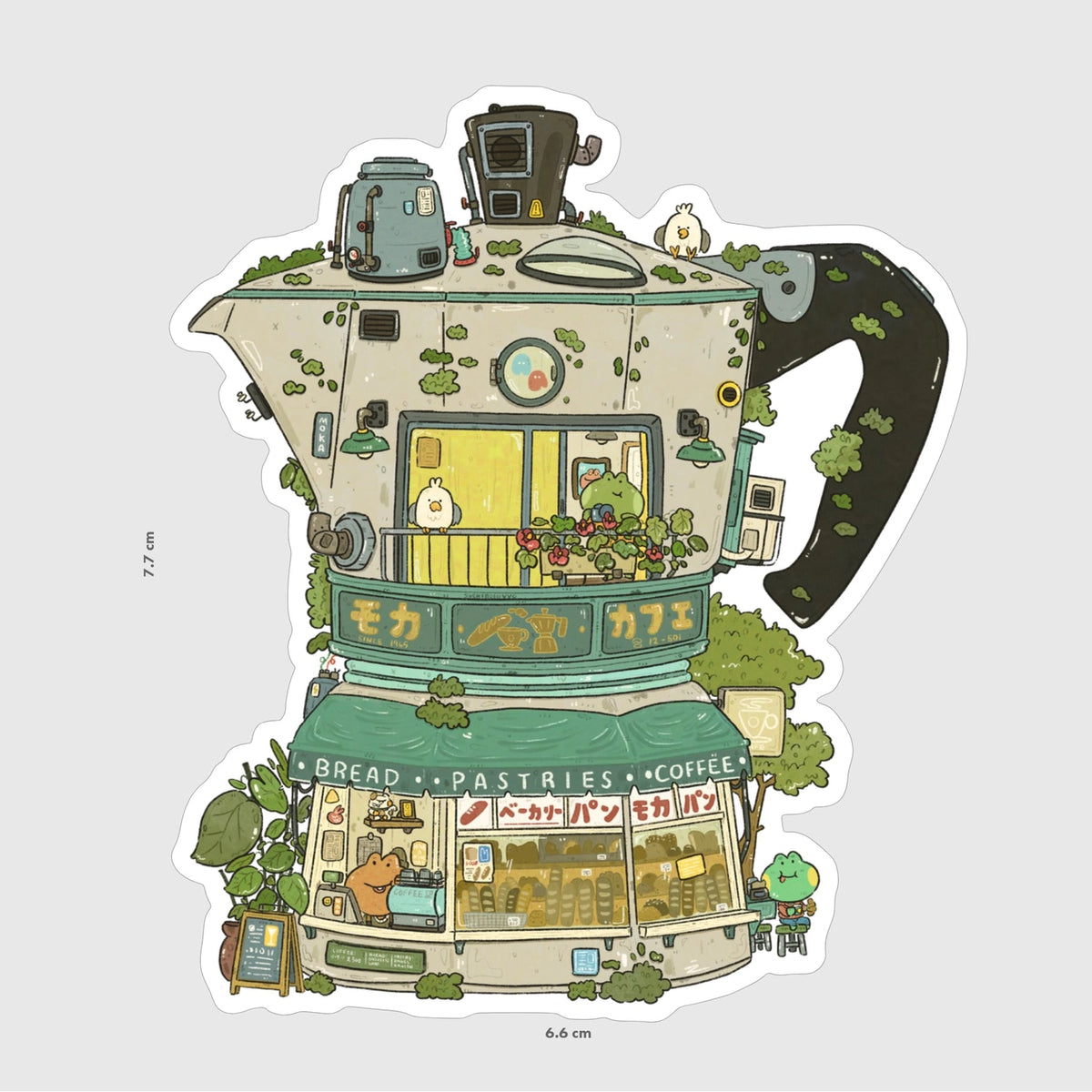Sushiboiiiyy - Moka Frog Cafe Vinyl Sticker
Die cut stickers are roughly 3x3" and are laminated with a Matte finish.