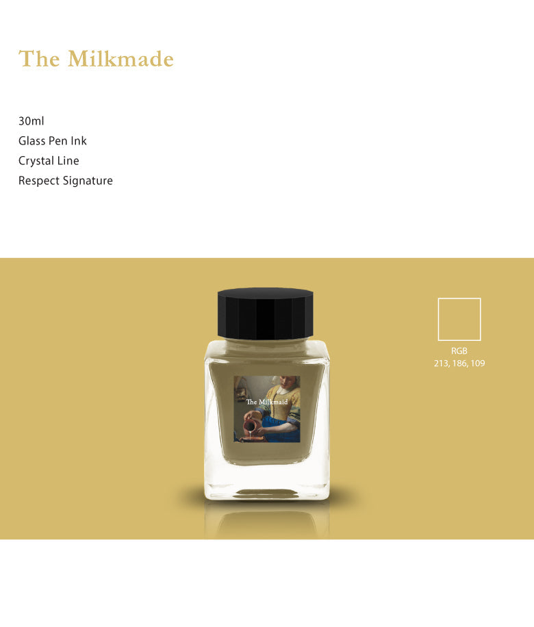 The Milkmaid
The Respect Collection pays homage to artistic masterpieces with inks that display the vibrant colors found in these artworks. These inks are also a part of the Crystal Line which has been produced specifically for glass pens.
30ml
Glass Pen Only