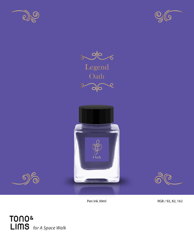 TONO & LIMS Legend
Oath Ink
Tono & Lims Legend Fountain Pen Ink Collection where the inks are designed to stand out with their unique sheen. This collection displays rich color, expressive depth, and a finish that shifts beautifully on the page, making every stroke feel special
30ml