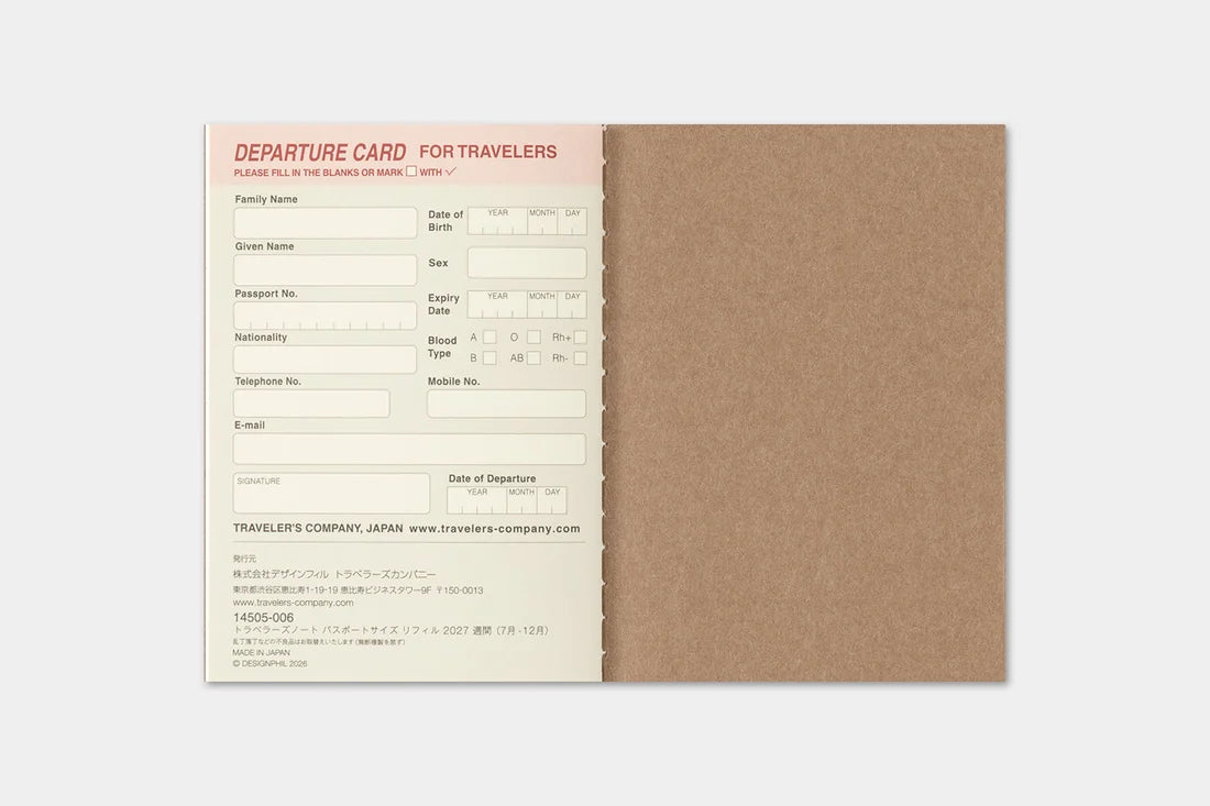 TRAVELER'S notebook 2027 Weekly Diary (Passport Size)
Welcome the upcoming year in high spirits with TRAVELER'S notebook 2027 Diary lineup where each notebook becomes unique by adding your personal flare!