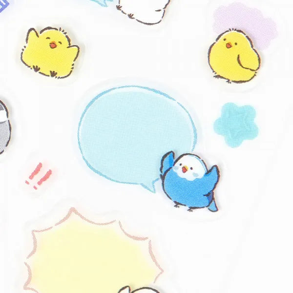 This sticker has a translucent and matte texture that blends in with the notebook.
It can be separated with perforations and carried as much as necessary.
The design is of birds chatting about their plans and notes.
1 Sheet included
165× 90mm
Transparent seal