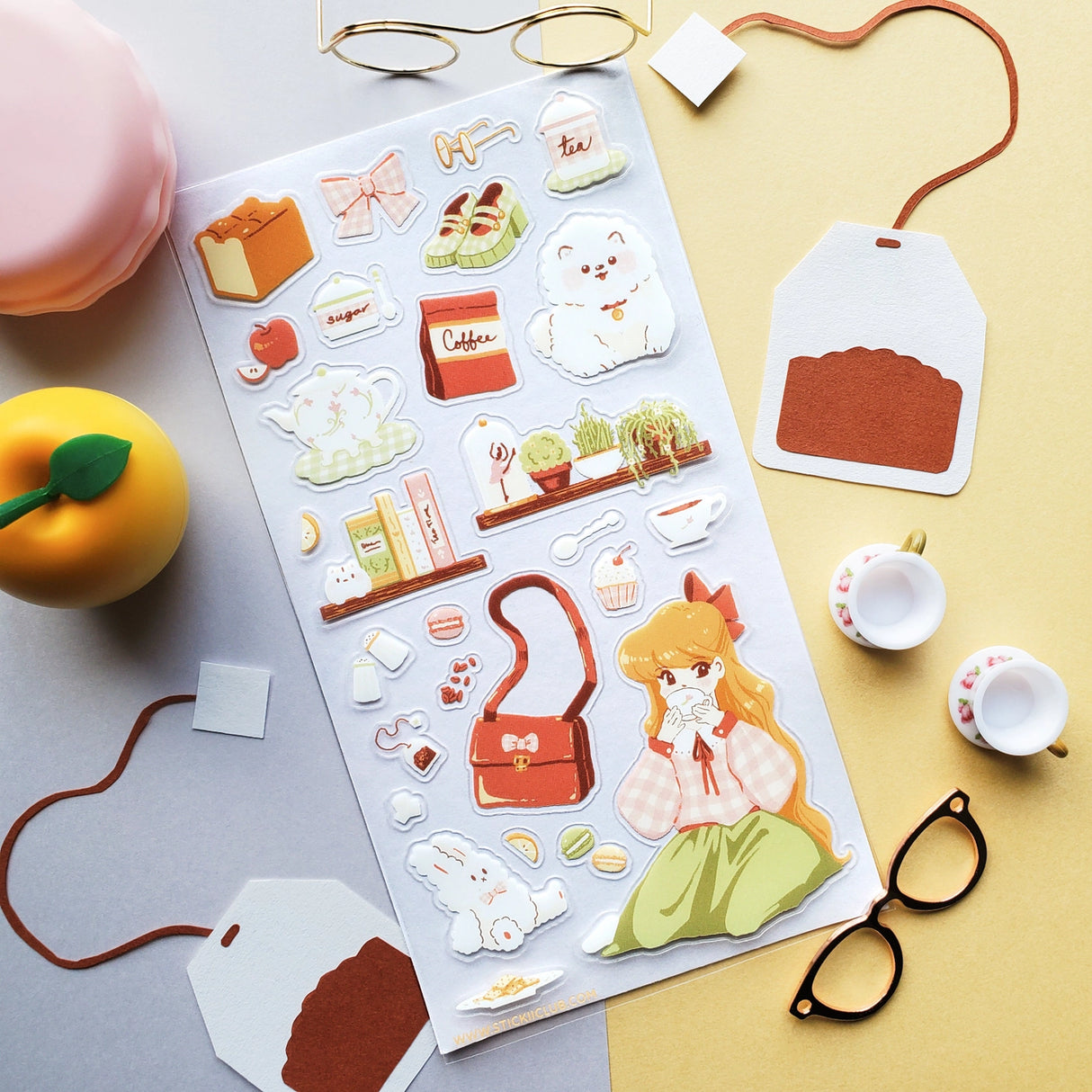 ☕🎀 Set the kettle on and settle in for the sweetest tea time daydream. This pastel-perfect sticker sheet is filled with gentle tea breaks, clinking cups, sugar-dusted treats, and all the little comforts that make staying in feel special. From quiet sips and happy snacks to fluffy pups keeping you company and bows tucked into every cozy corner, each sticker captures that warm, unhurried feeling of tea time when the world softens, the tea stays hot, and everything feels just right.
Art by: Aanchal