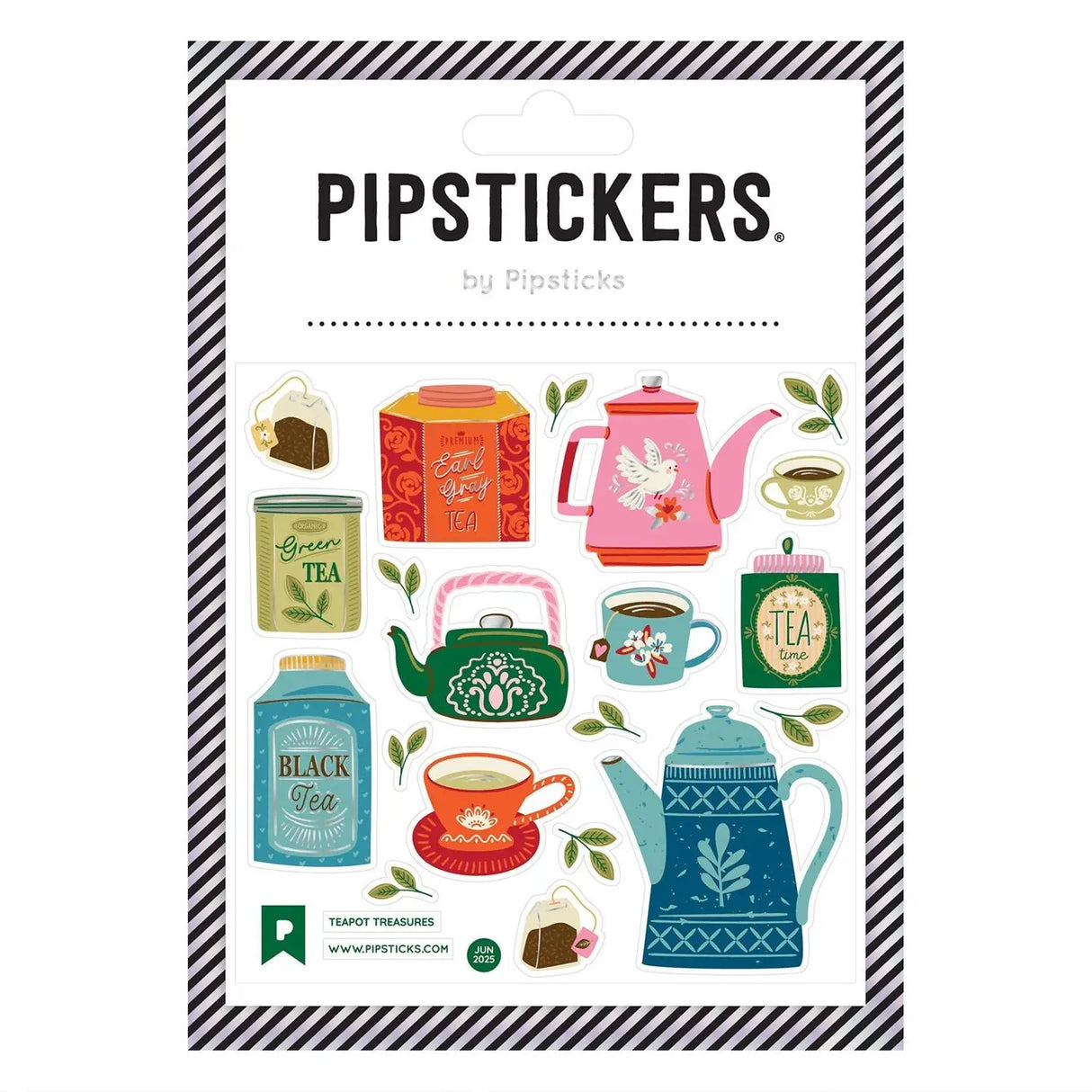 PipStickers are the PERFECT gift for the sticker lover in your life - even if it's you! These unique PVC designs with silver foil accents come on a clear backing and cannot be found anywhere else.
Includes one 4" x 4" sheet of Teapot Treasures PipStickers and includes the Pipsticks manifesto.